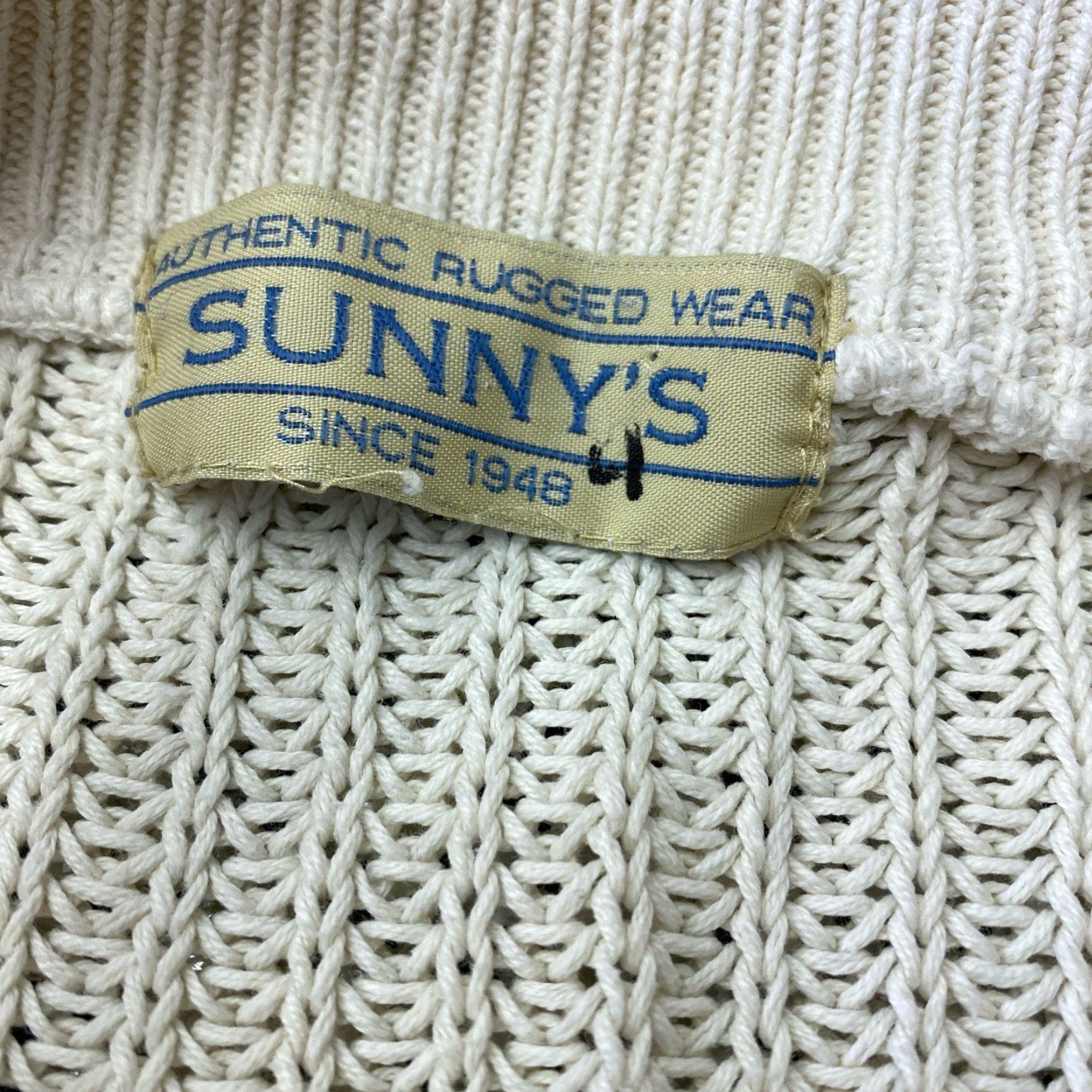 Vintage VINTAGE Sunny's 1/4 Button Sweater Men XL Beige/Cream 100% Cotton Knit Pullover Long Sleeve V-Neck Casual USA Size US XL / EU 56 / 4 - 3 Thumbnail