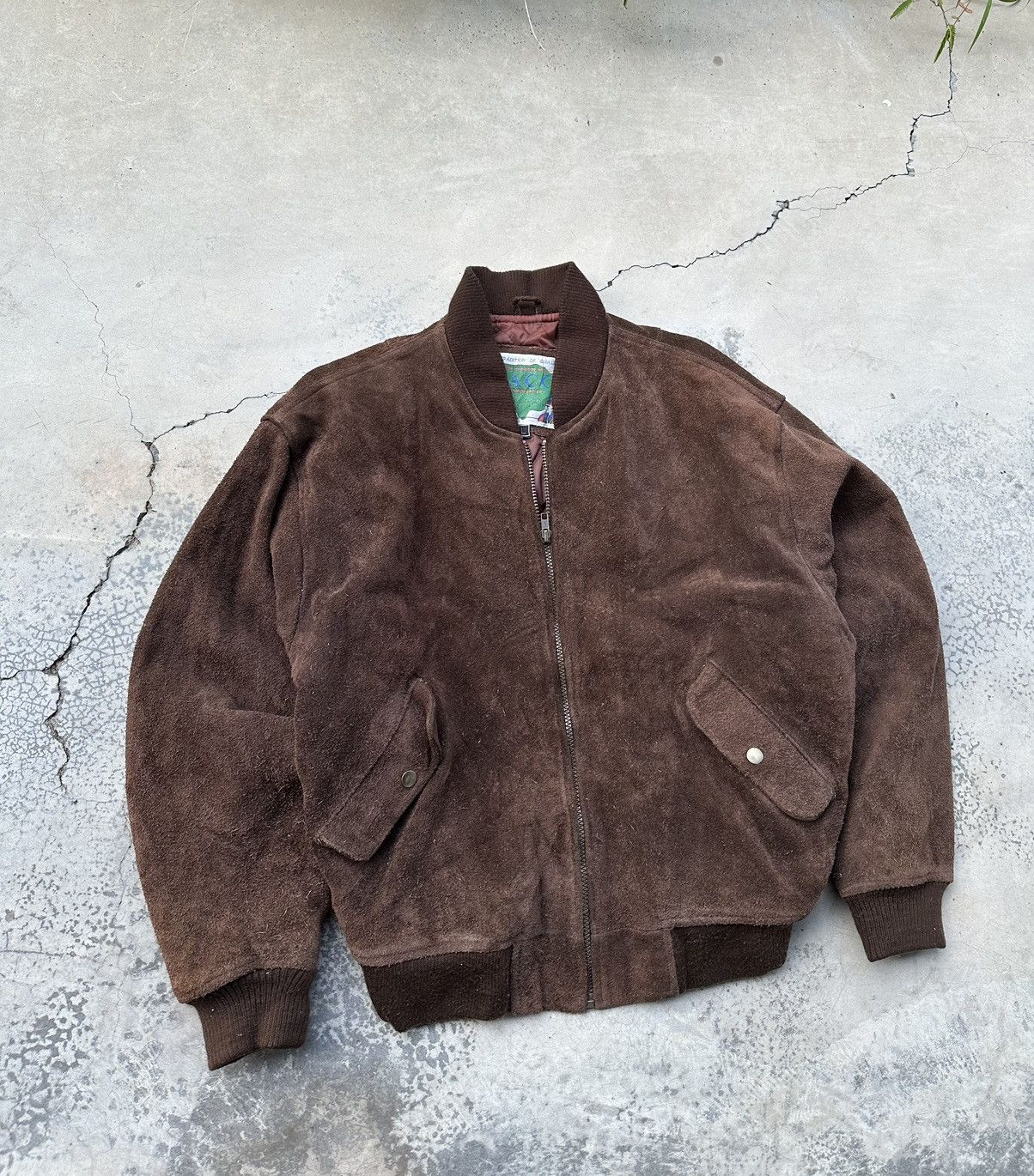 Vintage Vintage Brown Suede Leather Bomber Jacket Size US L / EU 52-54 / 3 - 4 Thumbnail