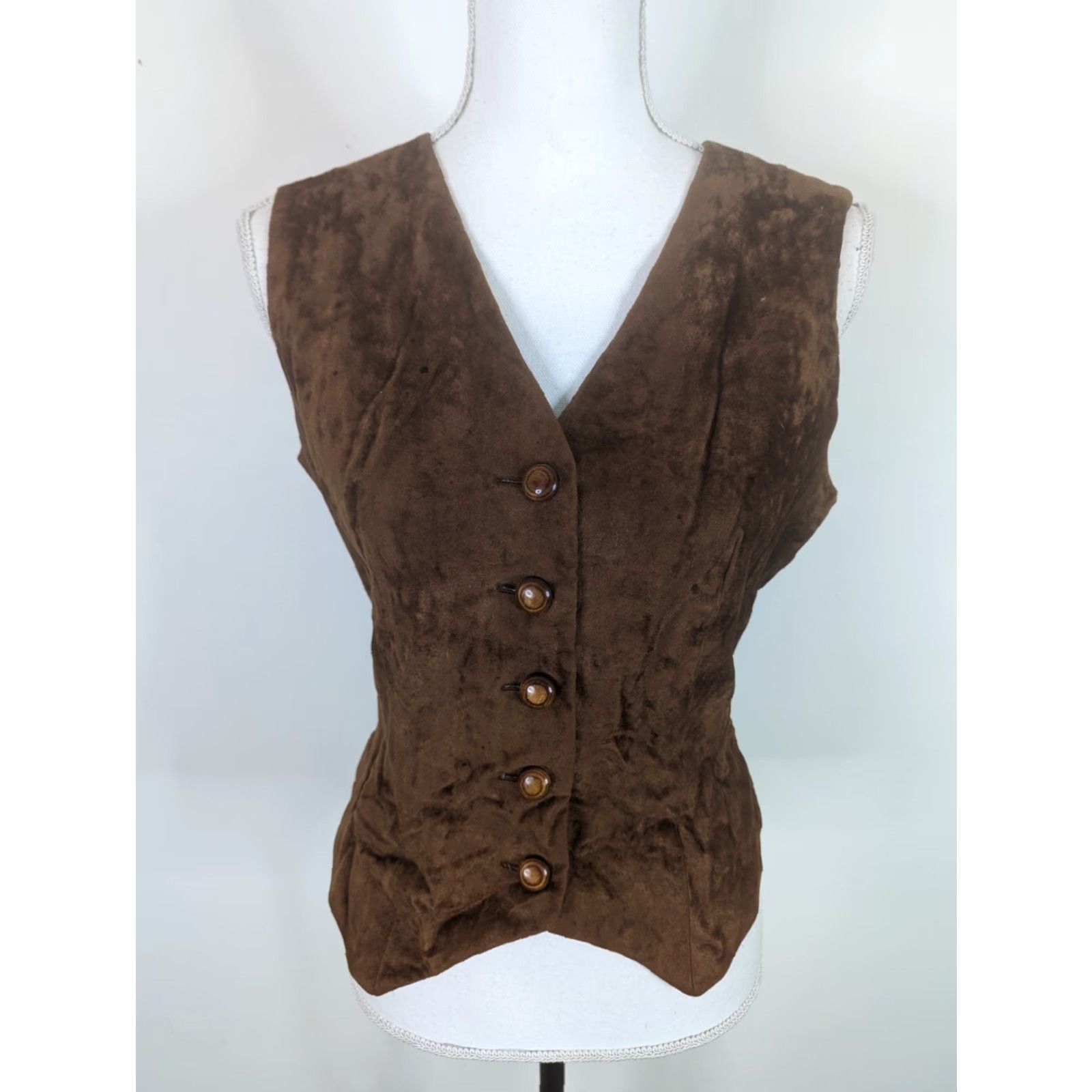 Velour VINTAGE 70s Brown Velour Vest Waistcoat Women's S Velour Vest Waistcoat 6 V1J Size S / US 4 / IT 40 - 2 Thumbnail