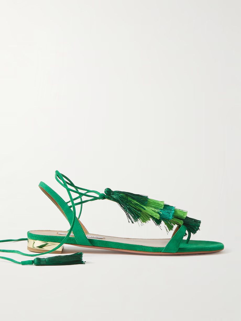 Aquazzura o1y0625 Tassel Sandals in Green Size US 6 / IT 36 - 1 Thumbnail