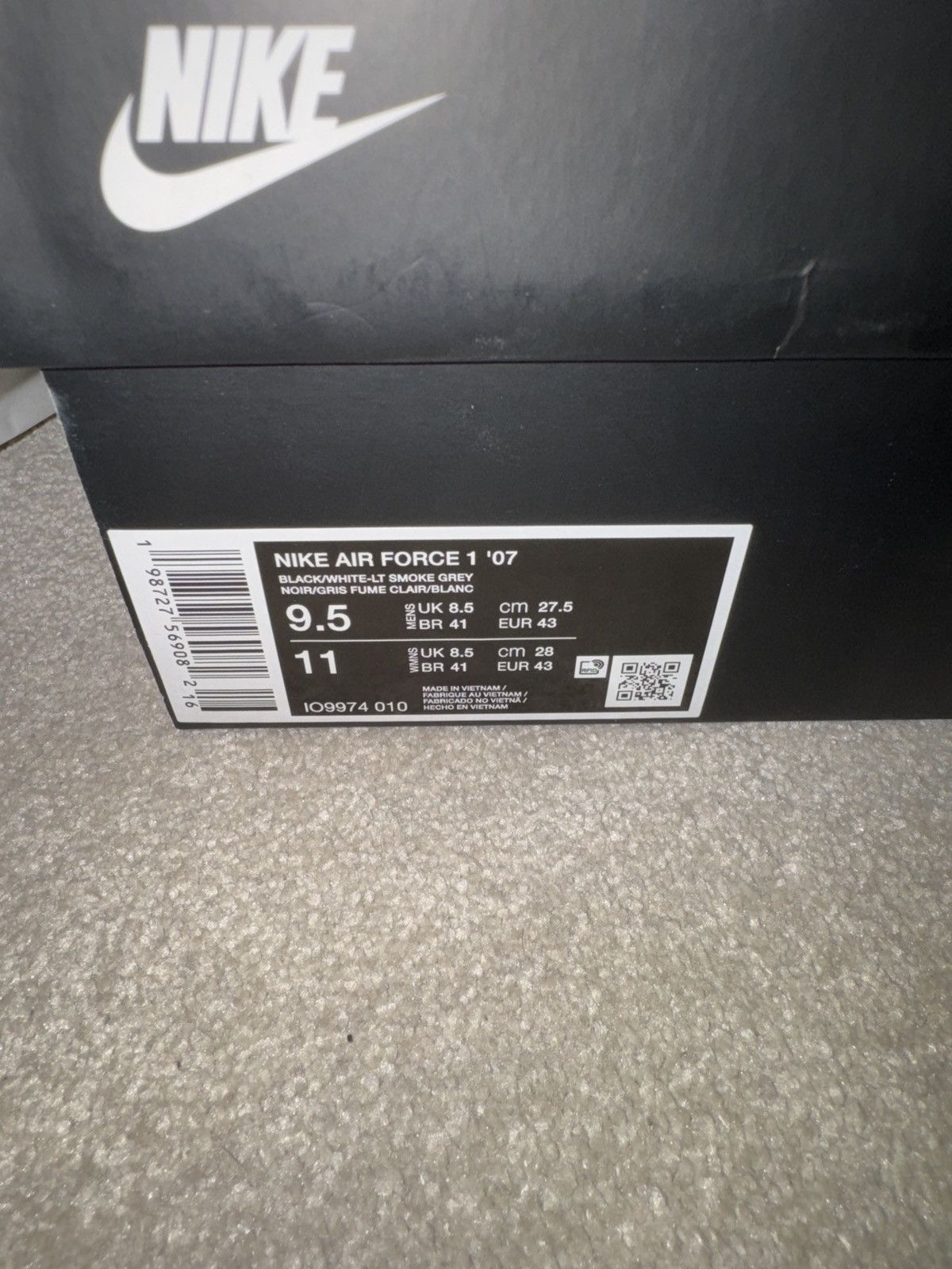 Nike Nike x Syna Air Force 1 '07 Black/Light Smoke Grey US 9.5 Size US 9.5 / EU 42-43 - 7 Thumbnail