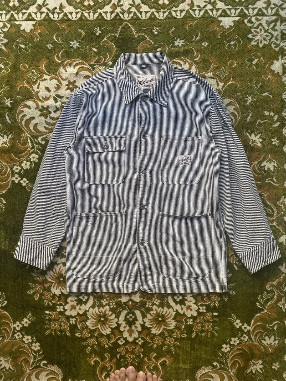 Woolrich Woolen Mills Vintage 90s Woolrich Chore Jacket Hickory Stripe Pattern Size US L / EU 52-54 / 3 - 1 Thumbnail