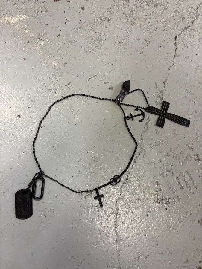 Jean Paul Gaultier 2000s Jean Paul Gaultier Black Dog Tag Cross Charm Necklace Size ONE SIZE - 3 Thumbnail