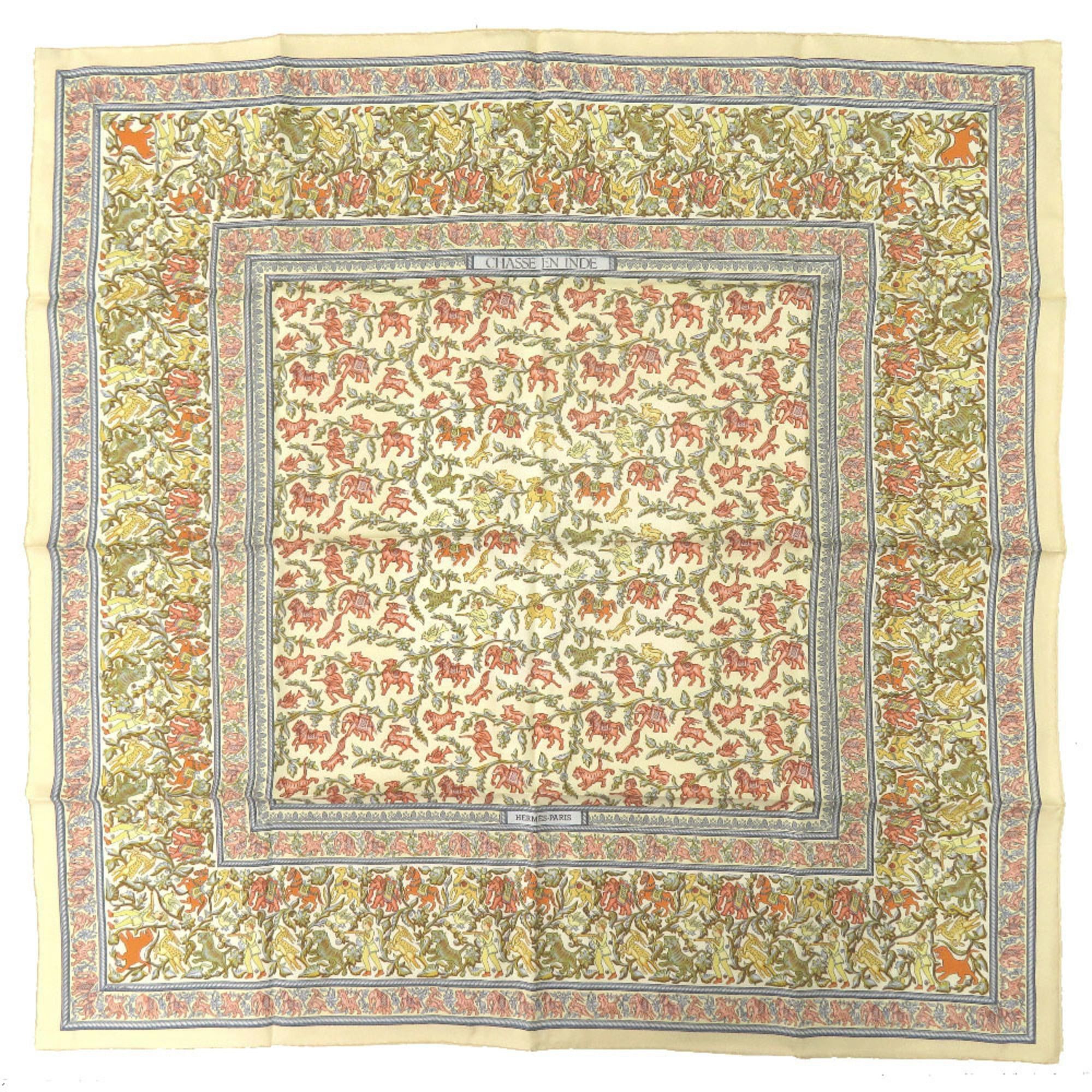 Hermes Hermes Carre 90 "Hunting in India" Scarf/Muffler, Silk, Ivory, Yellow, Light Blue, 0390HERMES Size ONE SIZE - 1 Thumbnail
