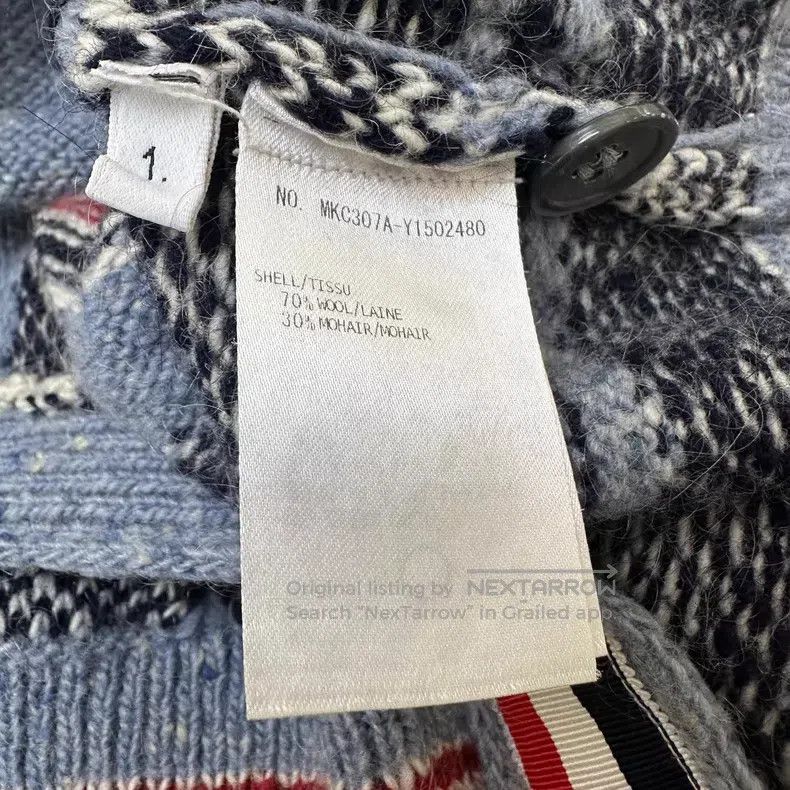 Thom Browne Thom Browne Blue-Grey Classic Logo Wool Cardigan Size US S / EU 44-46 / 1 - 8 Thumbnail