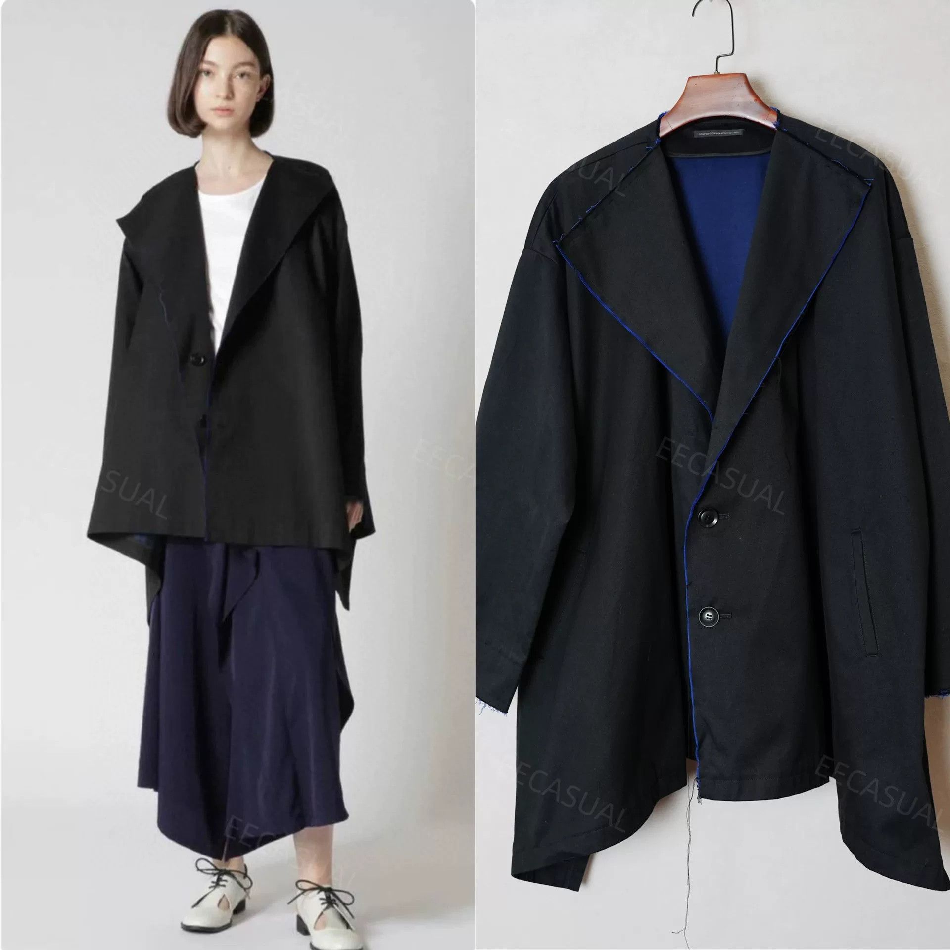 Asymmetric Blue Trimmed Y's Coat