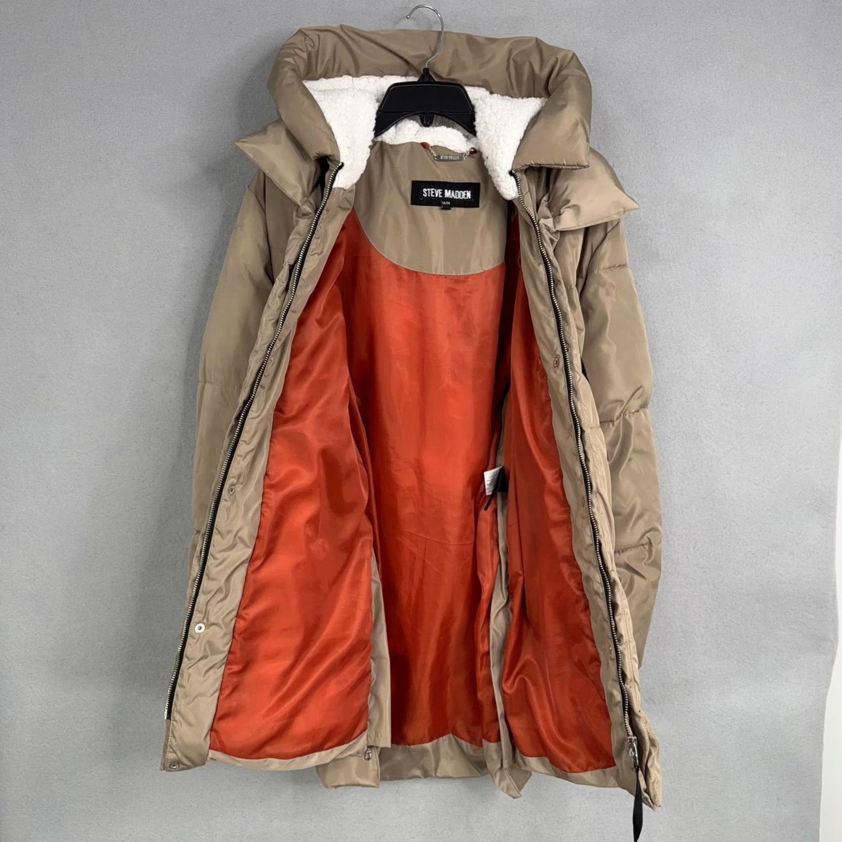 Steve Madden Steve Madden Coat Womens Medium Beige Puffer Hooded Sherpa Lined Zip Pockets Jacket Coat Size M / US 6-8 / IT 42-44 - 6 Thumbnail