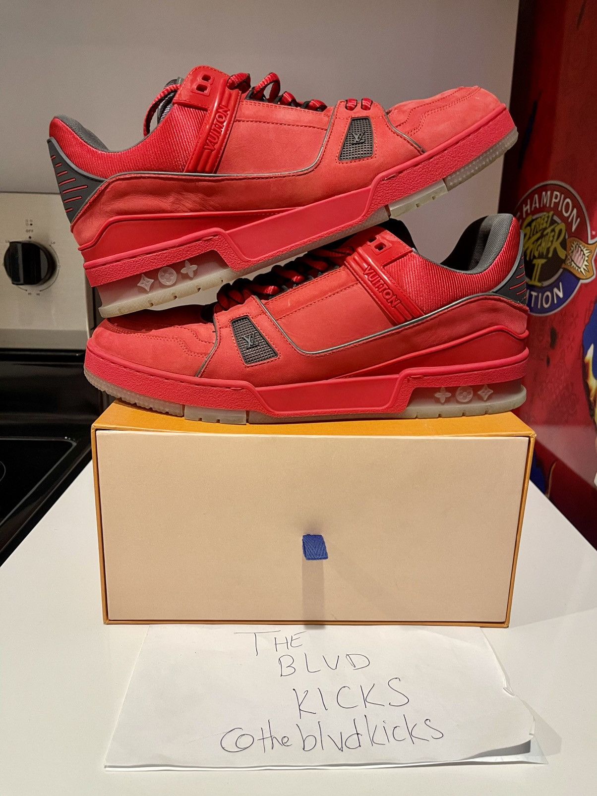 Louis Vuitton Louis Vuitton 408 Trainer Low Top Virgil Red Grey Size US 10 / EU 43 - 3 Thumbnail