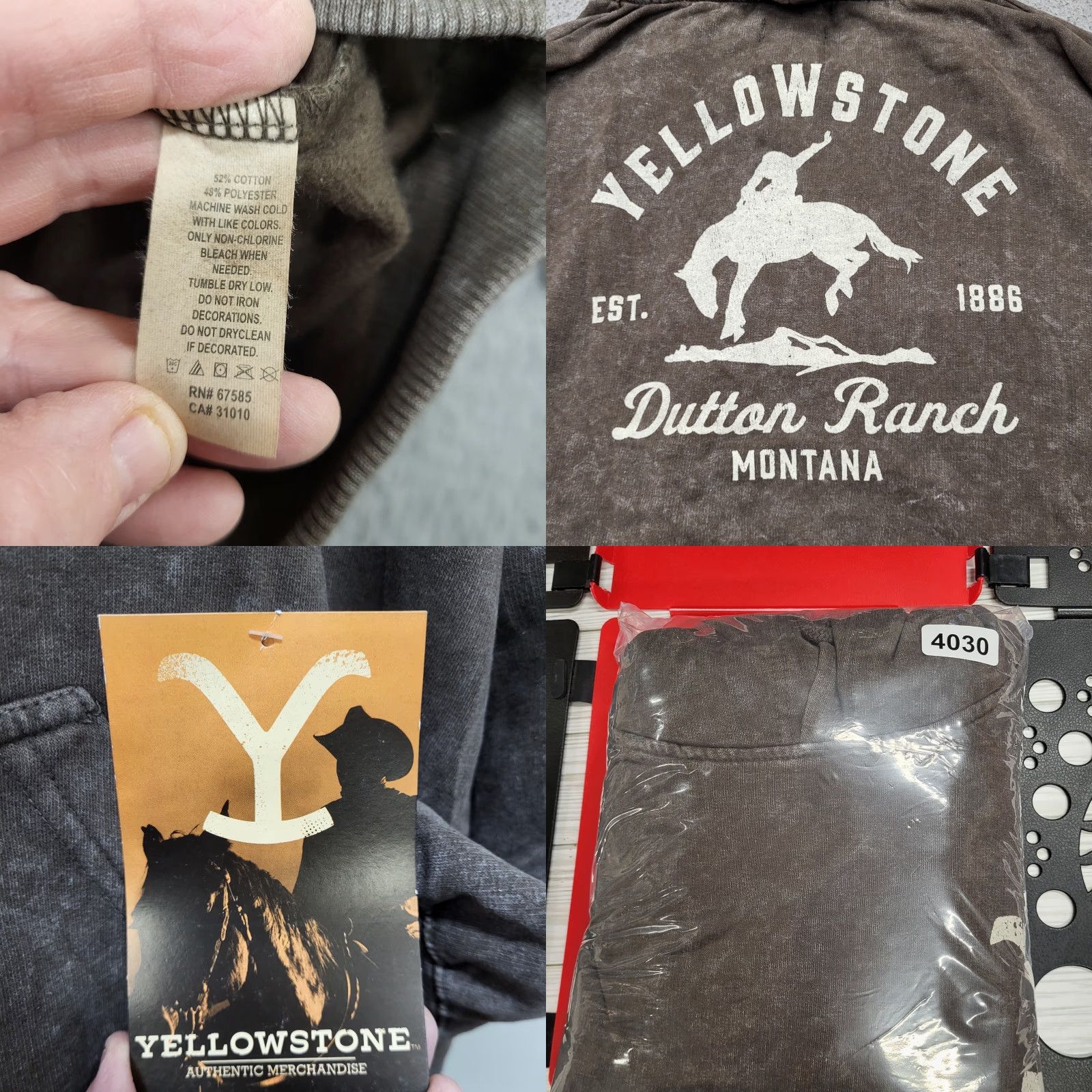 Vintage Yellowstone Dutton Ranch Hoodie Mens 2XL Brown Mineral Wash Montana Pull-Over Shirt Size US XXL / EU 58 / 5 - 8 Thumbnail