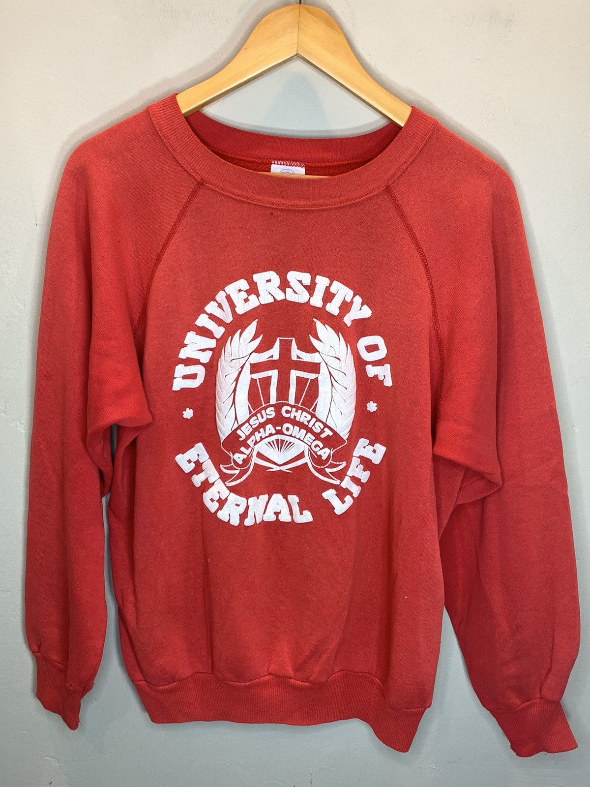 Vintage RARE Vintage 80s Jesus University of Eternal Life Sweatshirt Size US XL / EU 56 / 4 - 1 Thumbnail