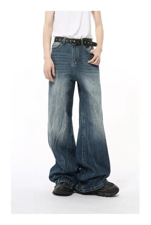 Anime × Japanese Brand × Jean Washed lightning pattern retro straight wide-leg jeans y2k Size US 34 / EU 50 - 1 Thumbnail