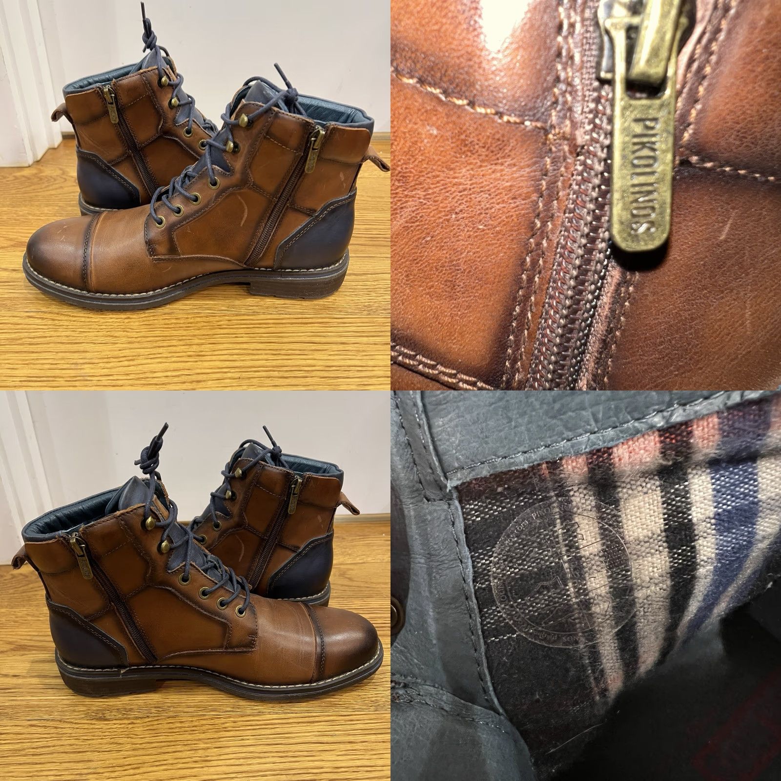 Vintage Pikolinos YORK Brown Leather Cap Toe Ankle Zip Lace Up Boots Sz 41 / 8.5 US Boots Mens Size ONE SIZE - 8 Thumbnail