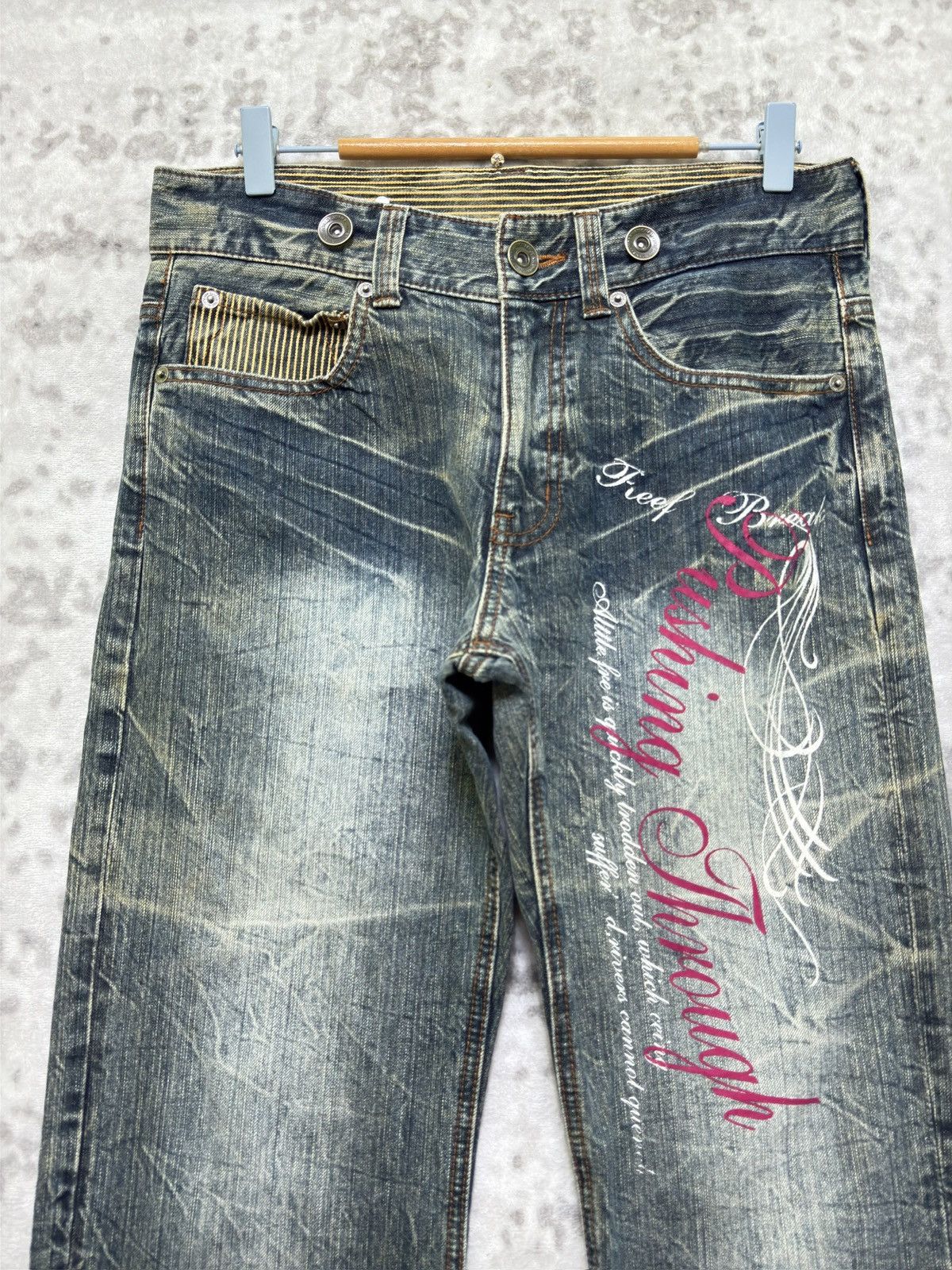 If Six Was Nine Japanese Whiskered & Claw Mark Graphic Poem Print Denim Size US 31 - 3 Thumbnail
