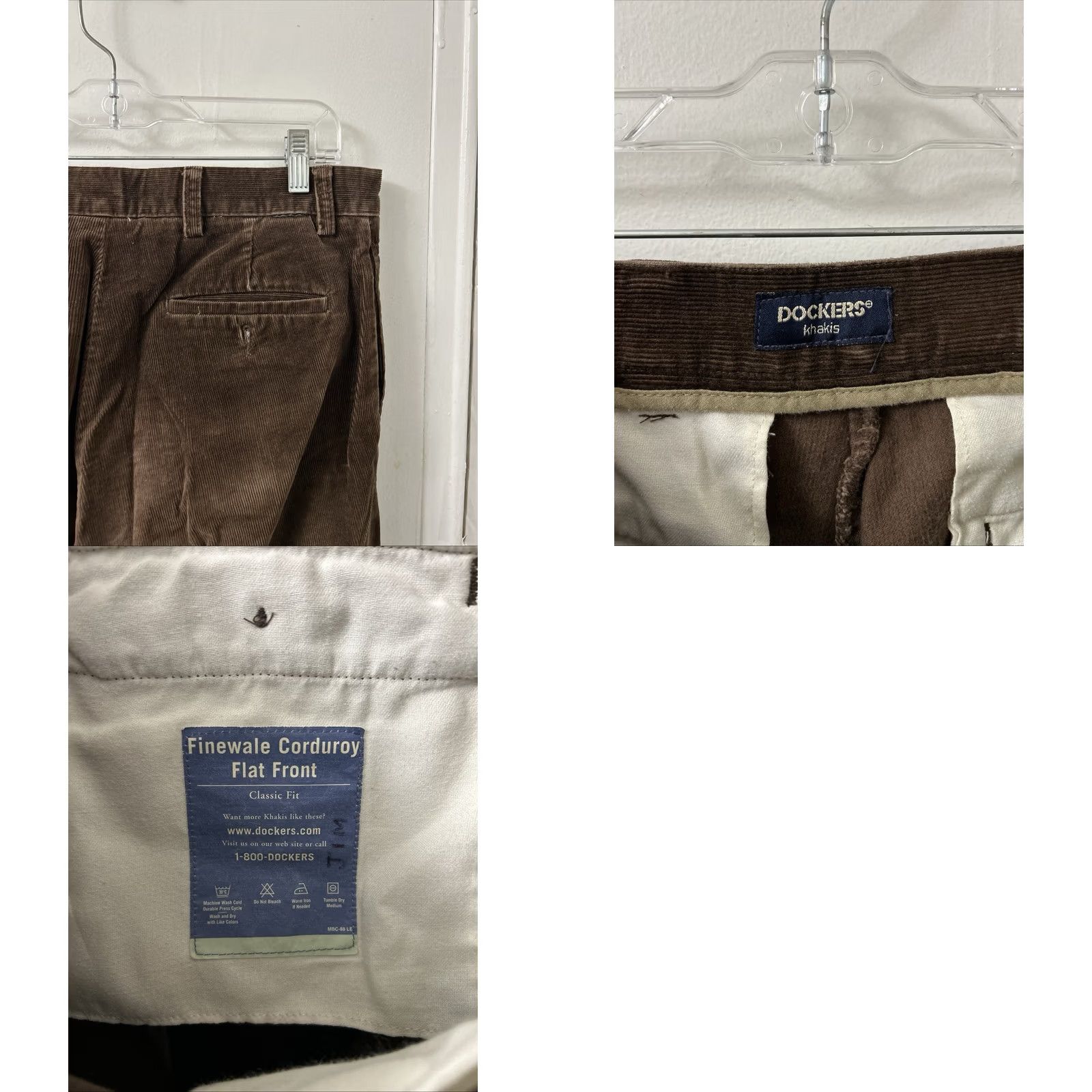 Dockers VINTAGE Dockers Corduroy Pants Mens 32x30 Brown Finewale Flat Front Classic Fit Brown Corduroy Pants Mens 32 Regular Straight Leg 5-Pocket Dockers Size US 32 / EU 48 - 8 Thumbnail