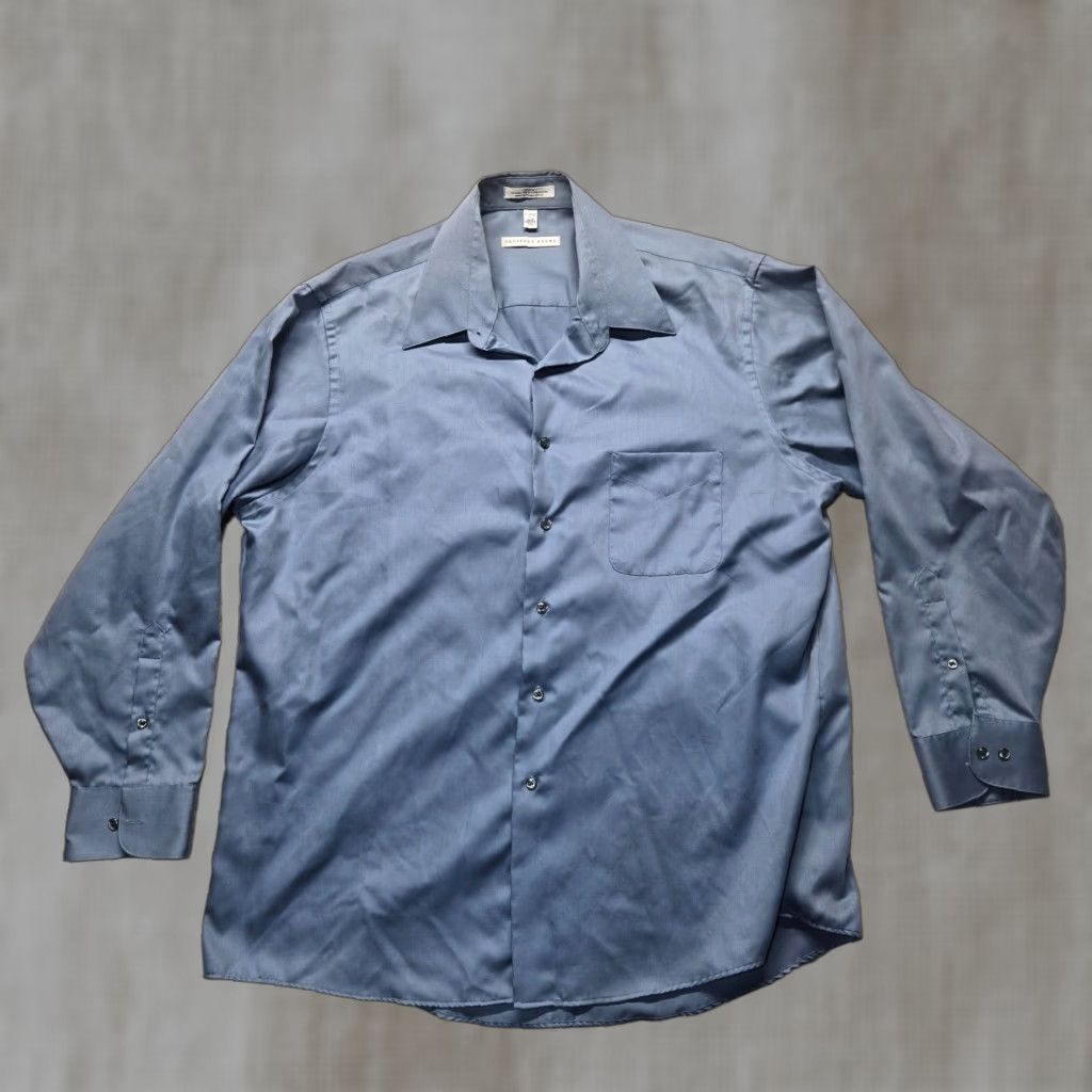 Geoffrey Beene Geoffrey Beene Sateen Solid Blue Long Sleeve Button Up Dress Shirt Men's 17.5 Size 46R - 1 Thumbnail
