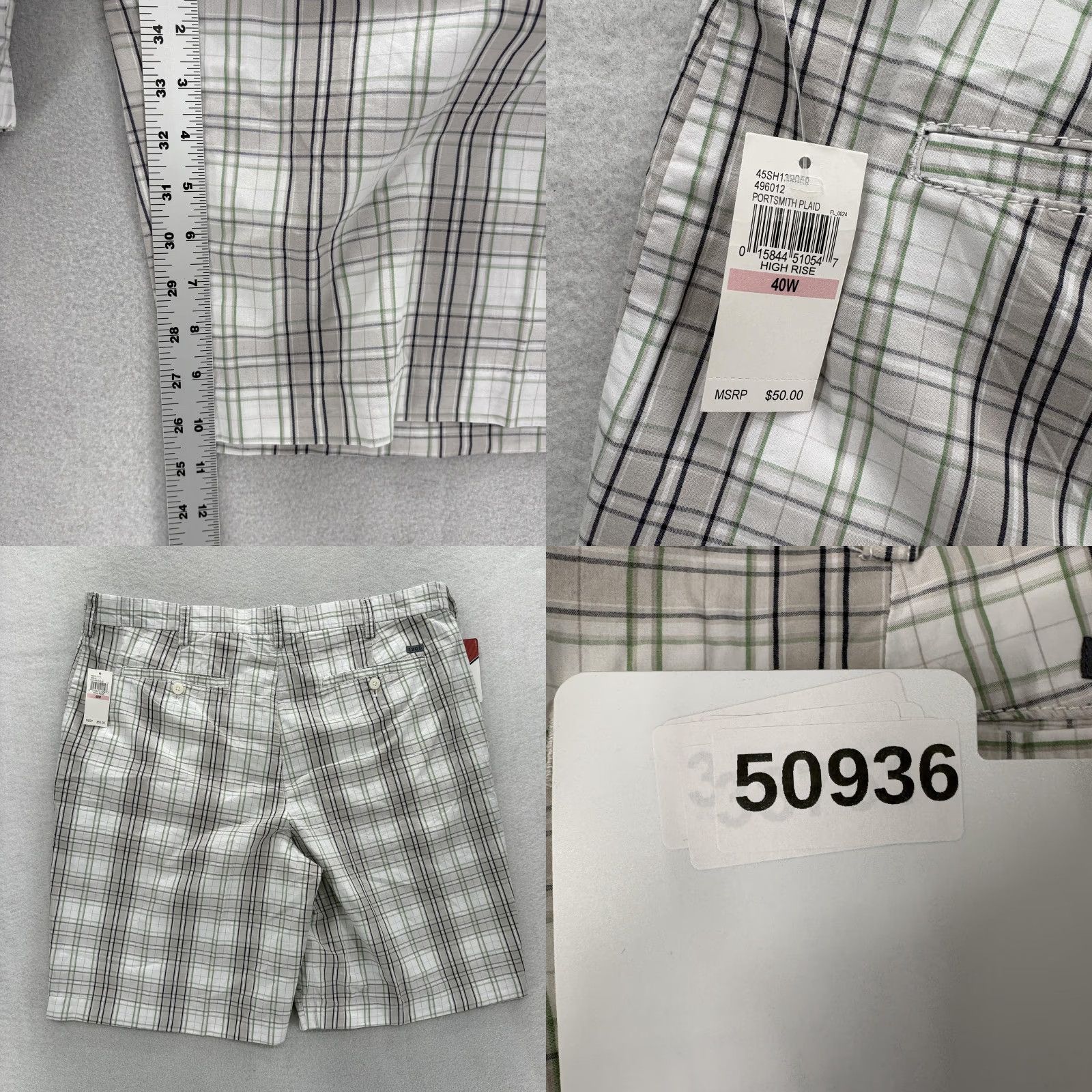 Izod VINTAGE IZOD Portsmith Plaid Shorts Mens 40 White Flat Front 10.5" High Rise Chino NWT Size US 40 / EU 56 - 8 Thumbnail
