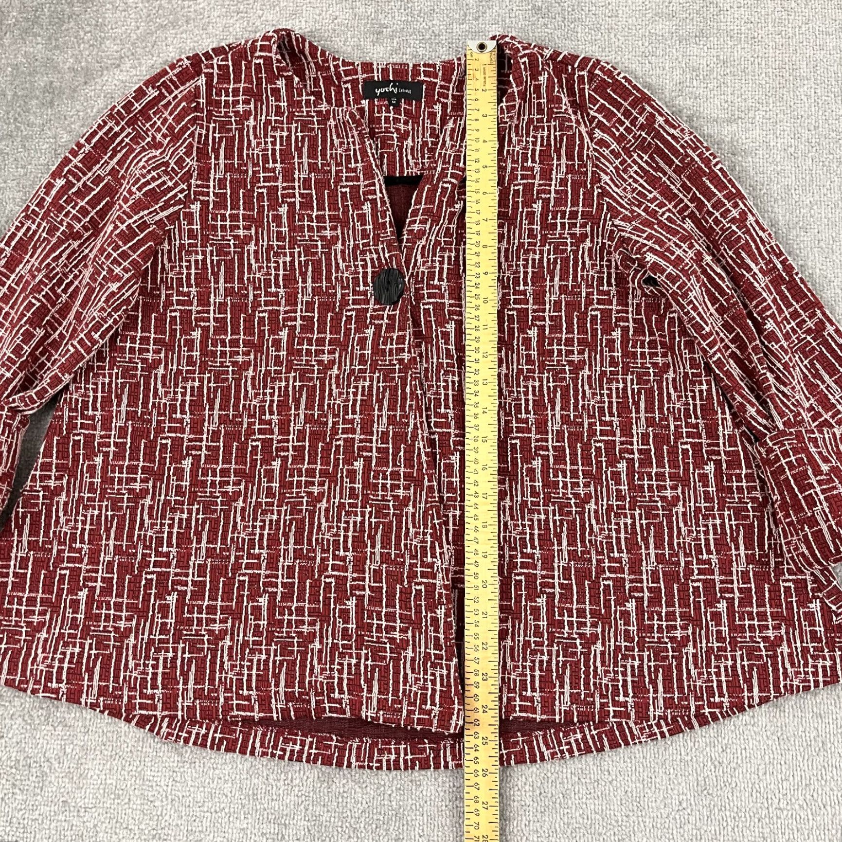 Vintage Yushi Jacket Womens Medium Red One-Button Lagenlook Artsy Eclectic Top Size M / US 6-8 / IT 42-44 - 4 Thumbnail