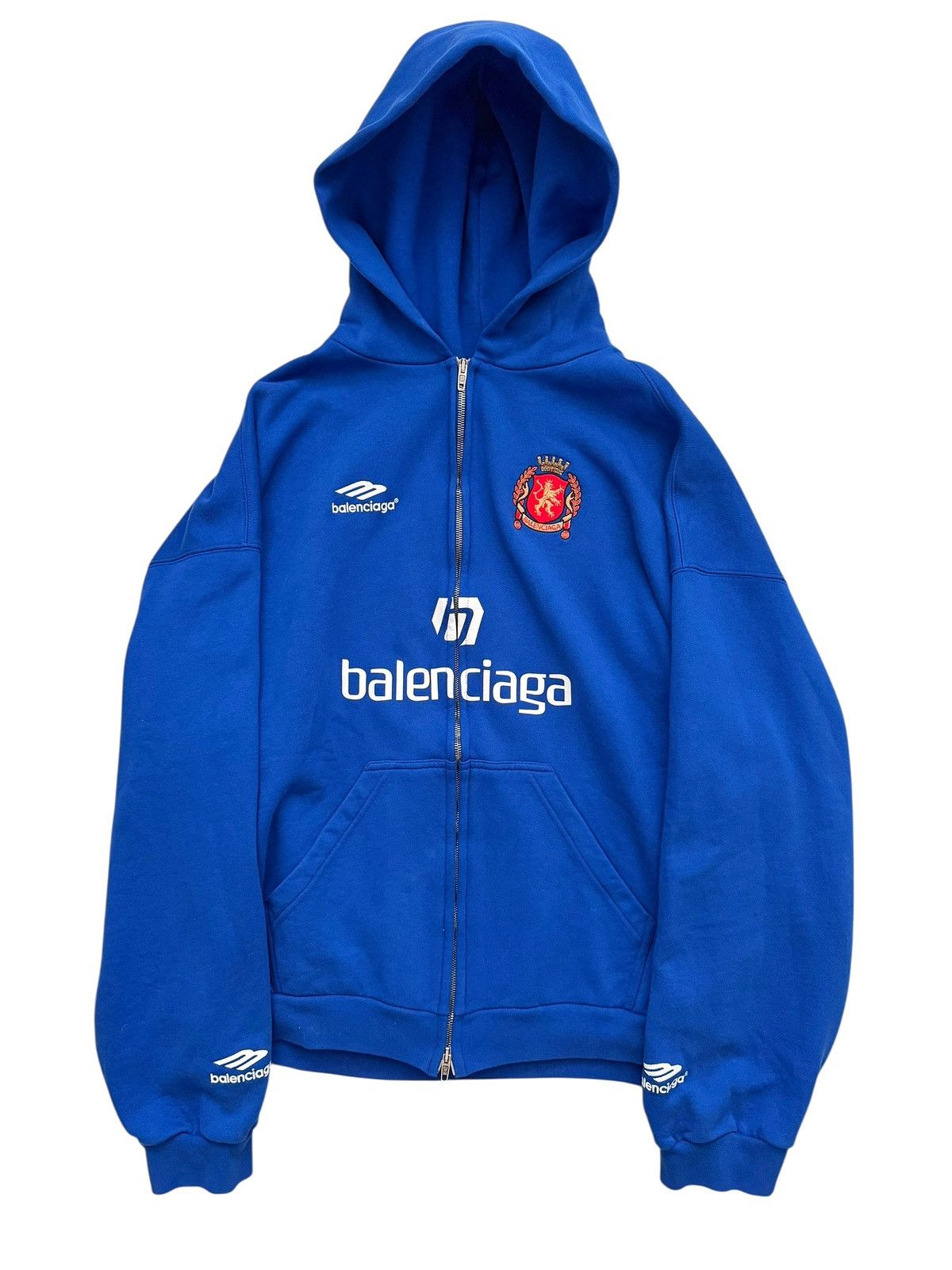 Balenciaga Blue Soccer Logo Hoodie Zip Up Football Crest | Grailed