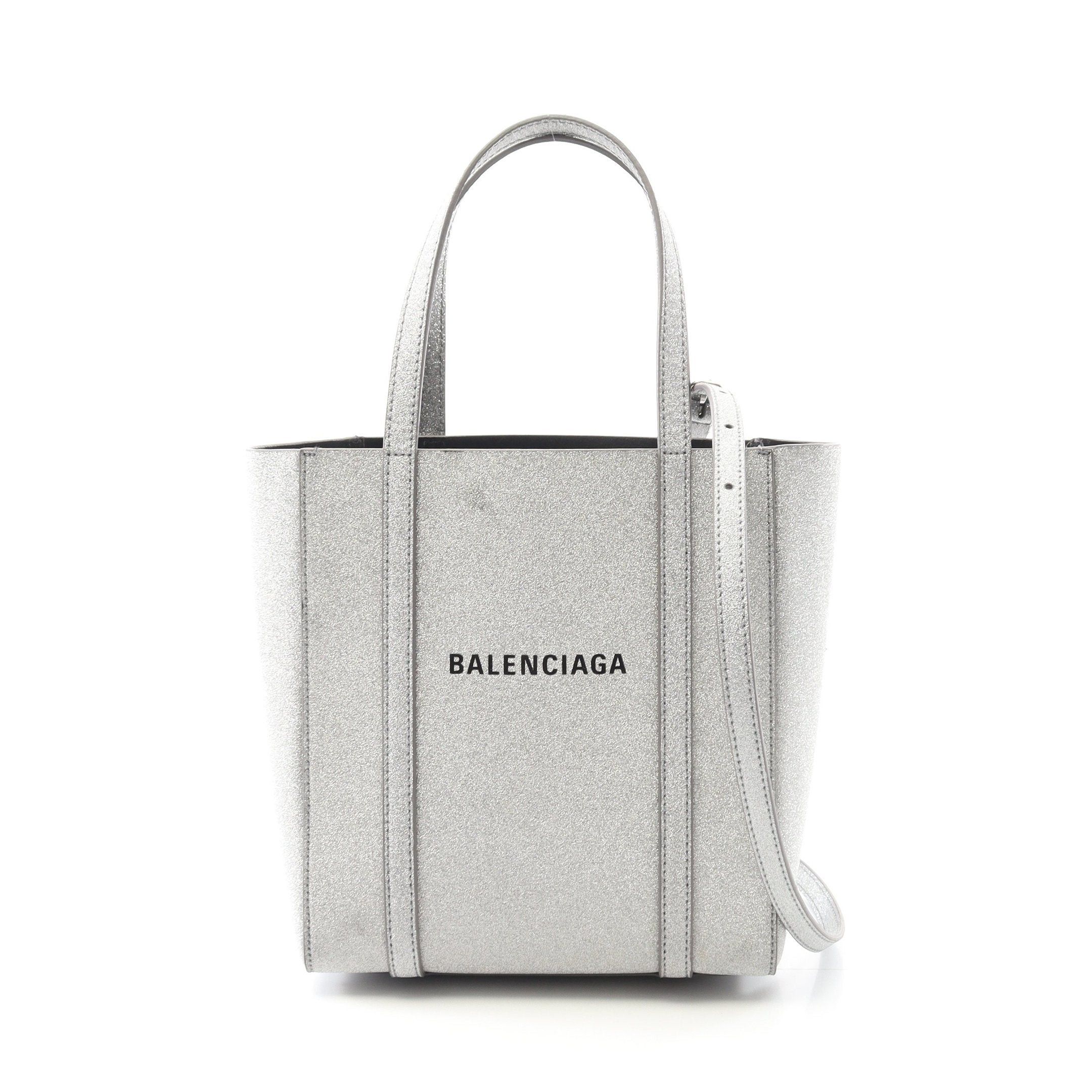Balenciaga Everyday Xxs Handbag Tote Bag Leather Silver Glitter, Women's