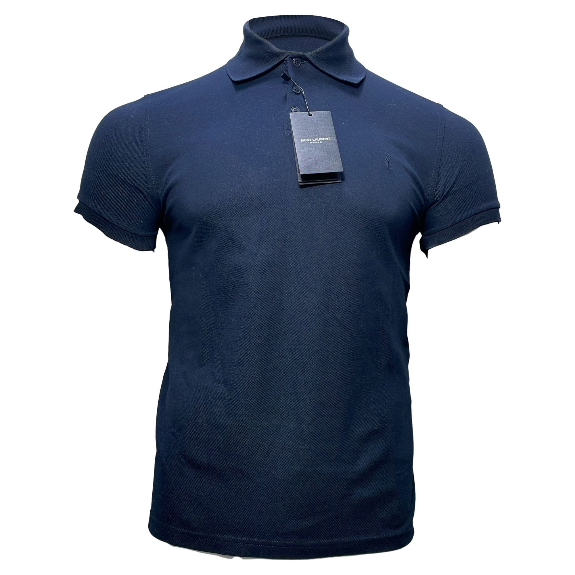 Saint Laurent Cassandre Embroidered-Logo Polo Shirt in Navy