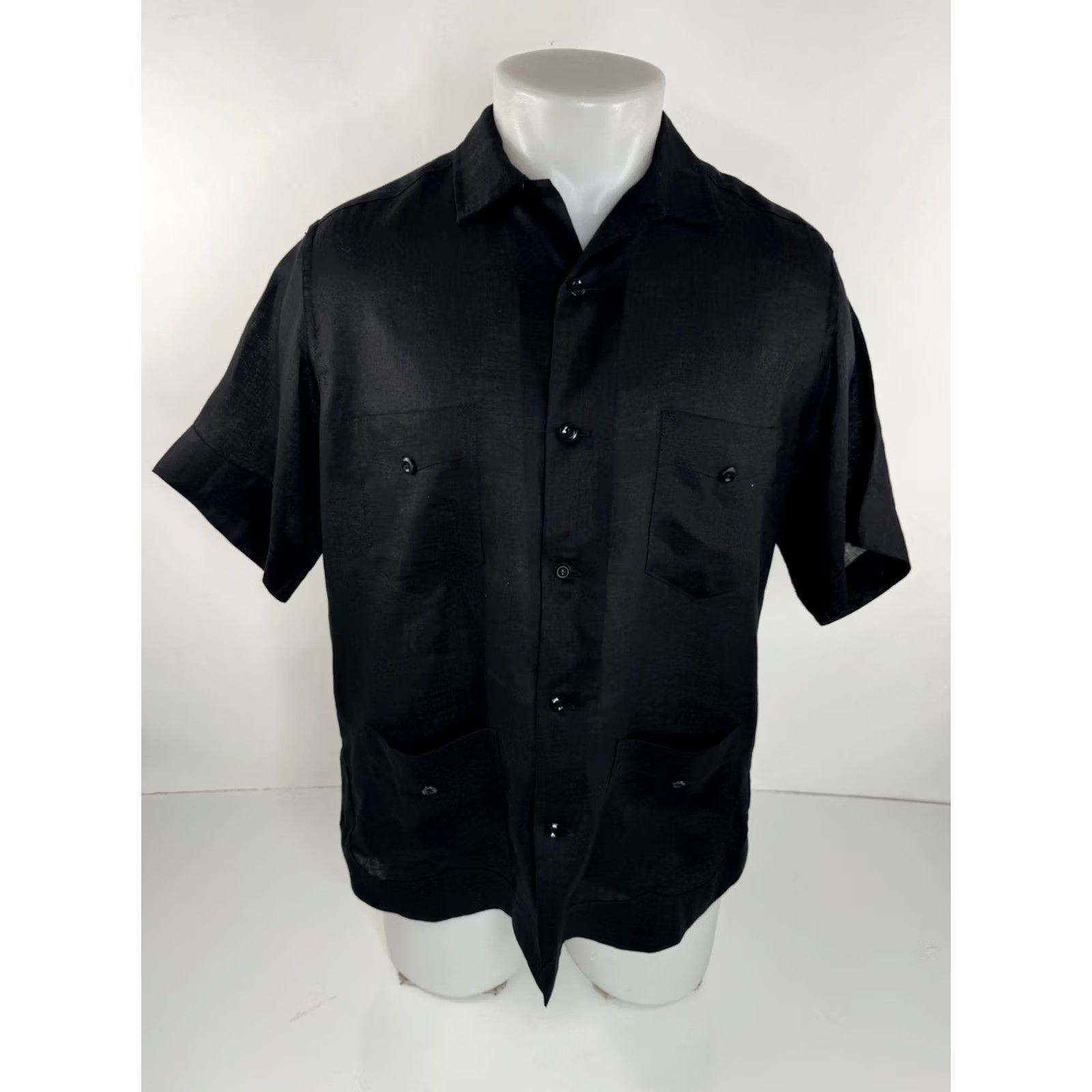 Monitaly Monitaly Los Angeles California Linen 4 Pocket Guayabera Shirt S Black Short Sleeve Button-Up Mens X Size US S / EU 44-46 / 1 - 2 Thumbnail