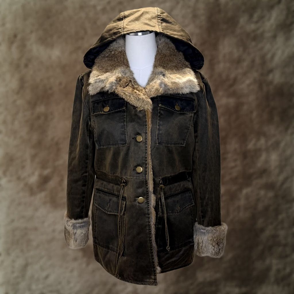 Vintage Sundance Coat Parka Womens Medium Brown Faux Fur Trim Hooded Mid-Length Jacket Size M / US 6-8 / IT 42-44 - 1 Thumbnail