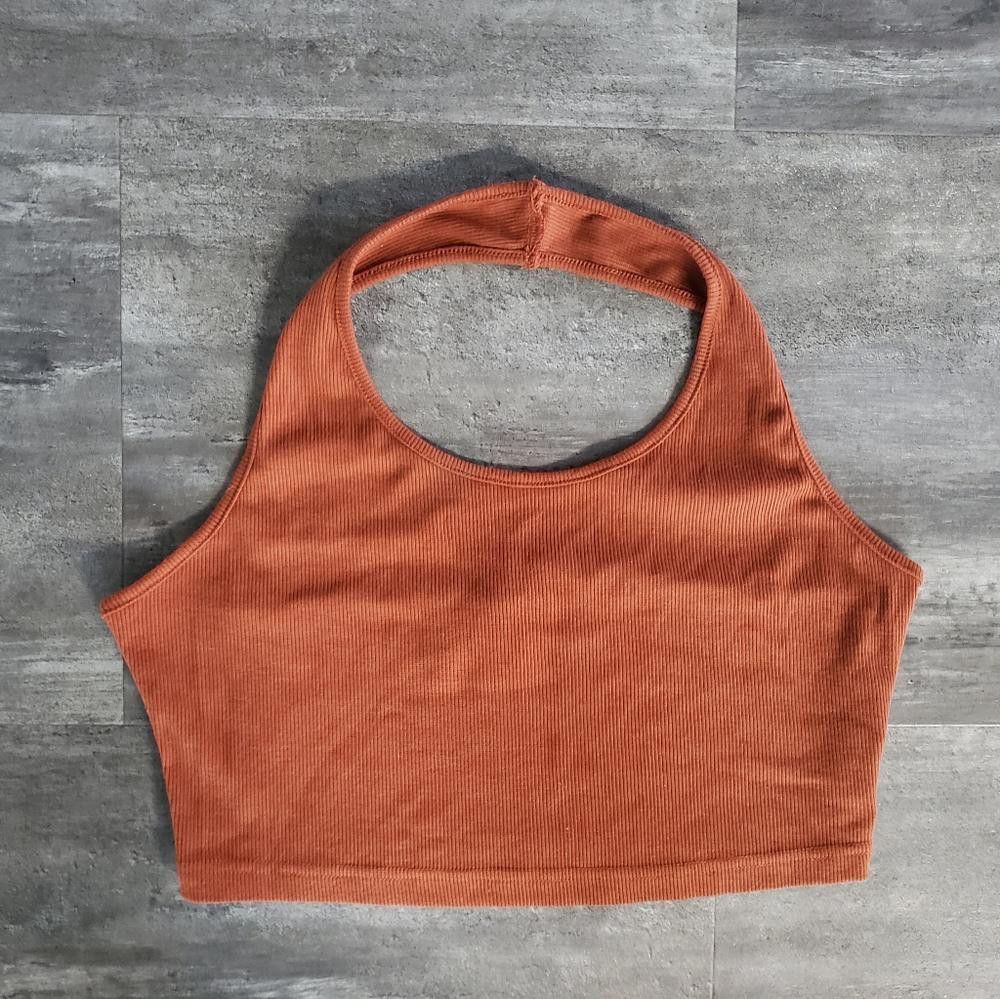 Shein Burnt Orange Ribbed SHEIN Cropped Halter Size L / US 10 / IT 46 - 1 Thumbnail