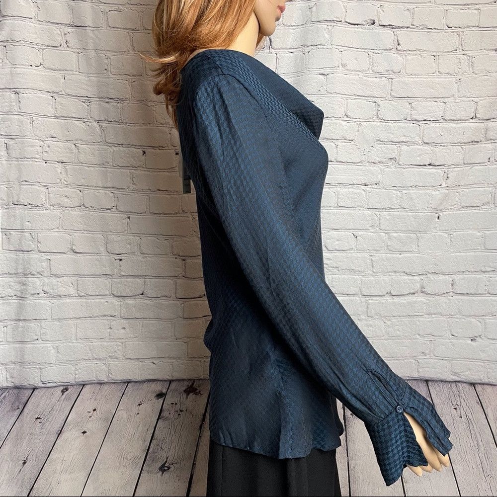 Elie Tahari NWT New Tahari Cowl Neck Blouse Blue Black Houndstooth Size Size S / US 4 / IT 40 - 2 Thumbnail