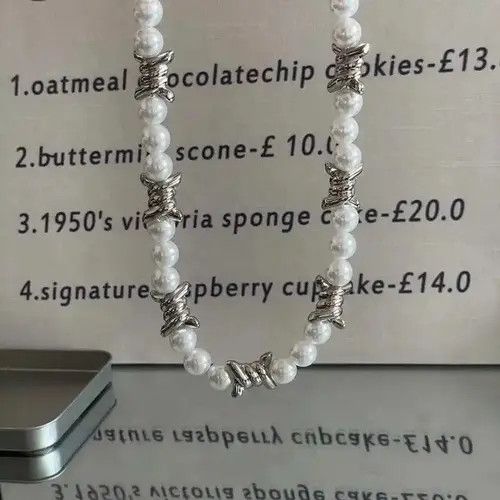 Jewelry × Vintage Punk Imitation Pearl Thorns Chain Necklace Size ONE SIZE - 4 Thumbnail