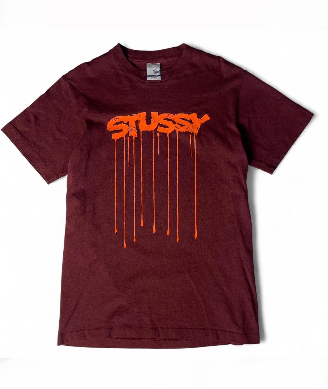 🌹💫90S RARE STUSSY BURGUNDY GRAFFITI PRINTED T SHIRT