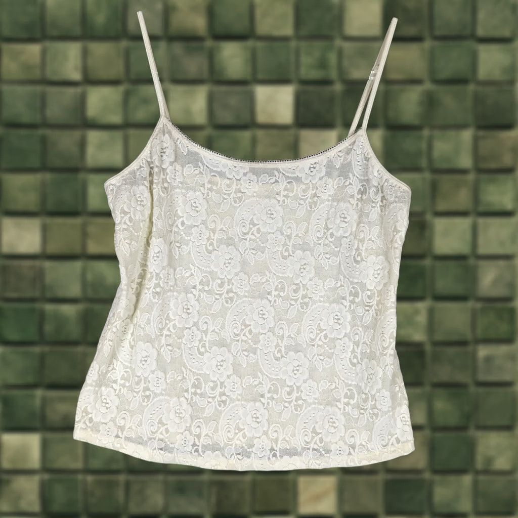 Vintage VINTAGE Morgan Taylor Lace Camisole Tank Top Womens L Ivory 90s Coquette Feminine Sleeveless Spaghetti Strap Nylon Spandex Round Neck Tank Top Size L / US 10 / IT 46 - 1 Thumbnail