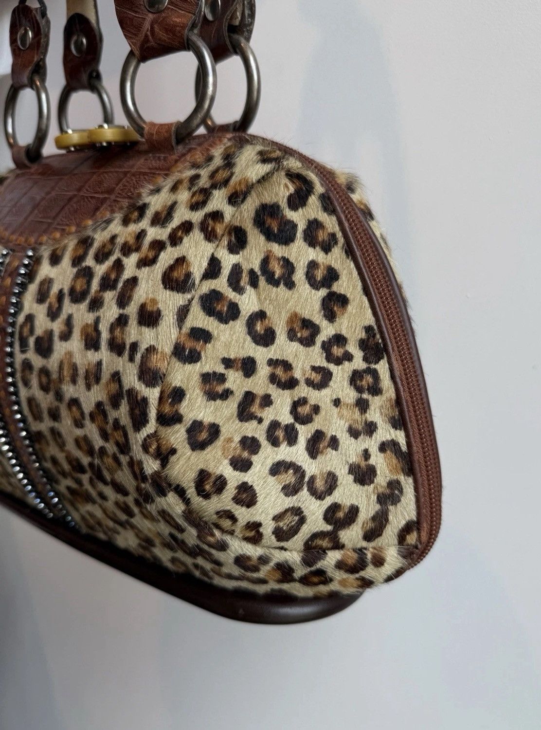 Vintage Alaluna Leopard Leather Brown hard Bag Vintage handmade Size ONE SIZE - 5 Thumbnail