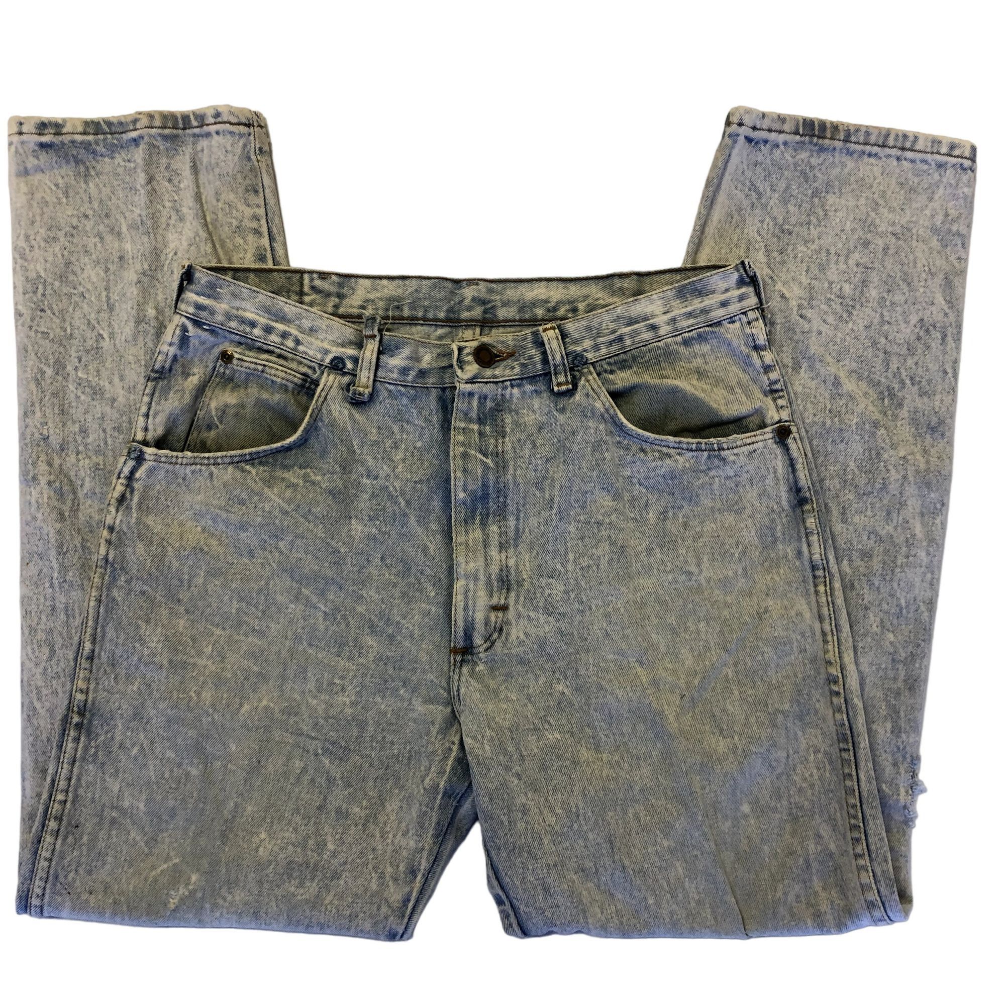 90's ACID White WASH Blue Jeans Cowboy ROCKER Denim Pants 34