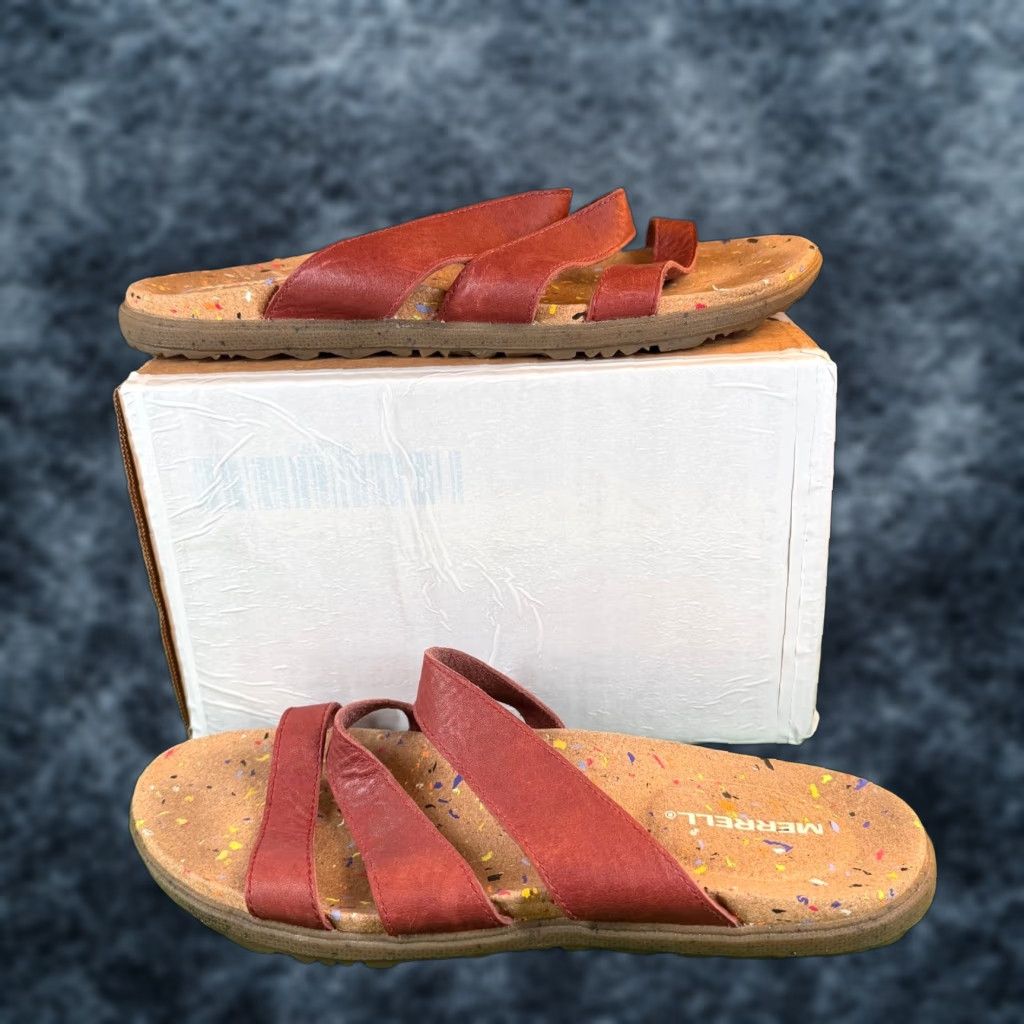 Merrell Merrell Juno Strap Slide Sandals Womens 10 Merlot Red Leather Cork Rubber Casual Travel Size US 10 / IT 40 - 1 Thumbnail