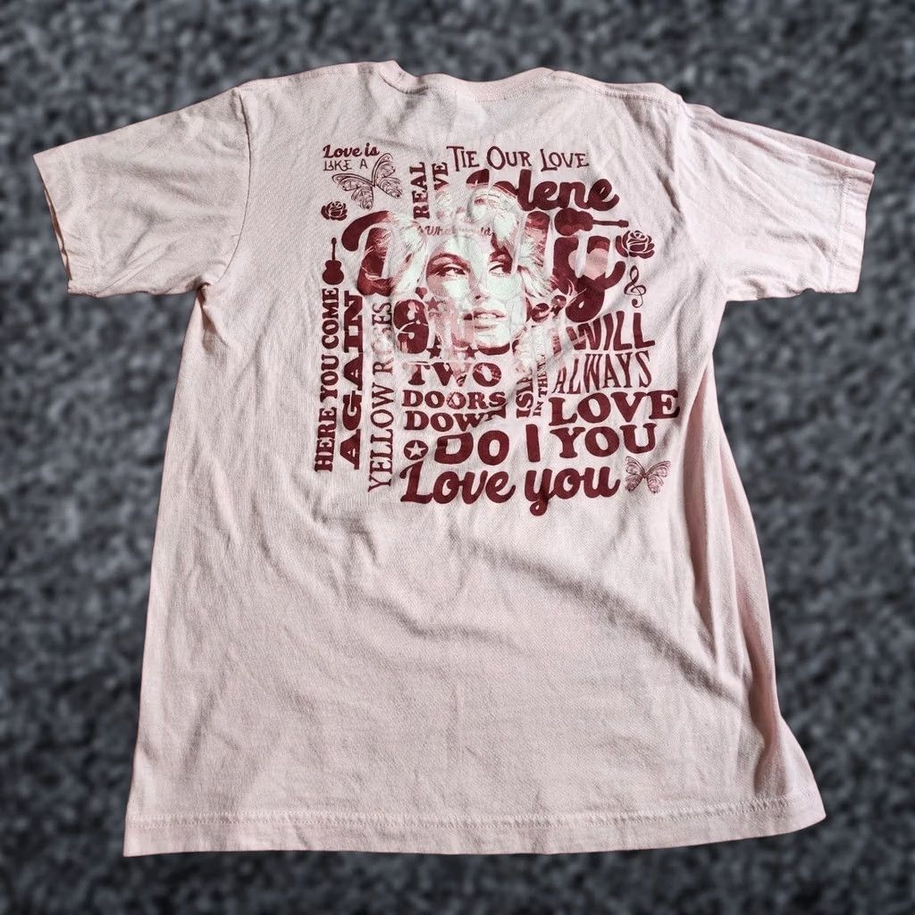 Tultex Mens M Dolly Parton Song Names Titles Double Sided T Shirt One 1 South Pink Cotton Tultex Unisex Adults Short Sleeve Crew Neck 90s Music Classic Size US M / EU 48-50 / 2 - 1 Thumbnail