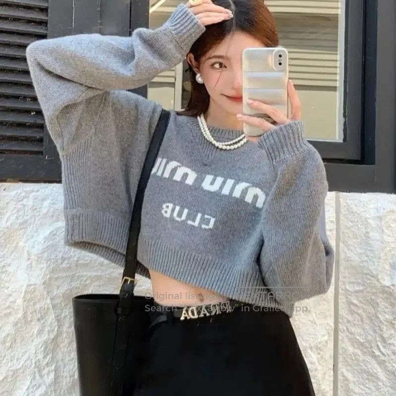 Miu Miu Miu Miu Gray Cropped Sweater for Women . Size L / US 10 / IT 46 - 3 Thumbnail
