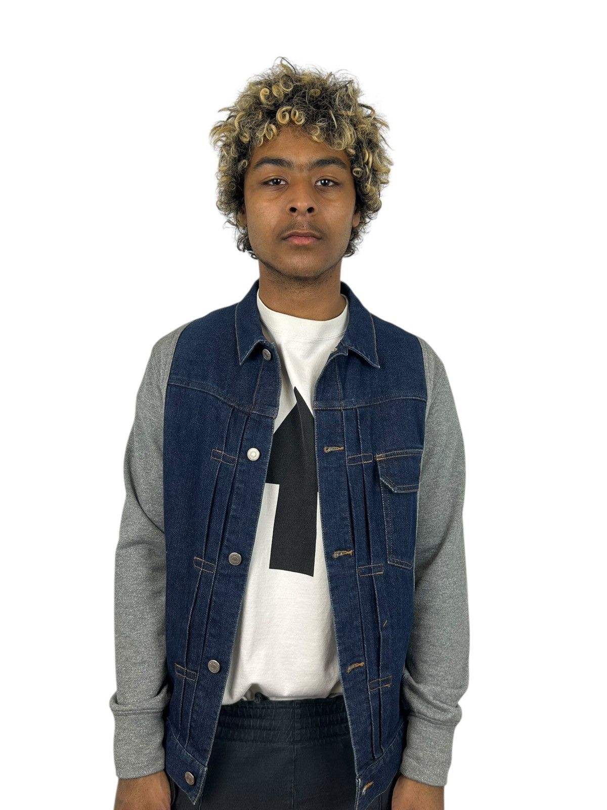 Japanese Brand Cabane de Zucca Hybrid Denim & Sweat Jacket Size US M / EU 48-50 / 2 - 1 Thumbnail