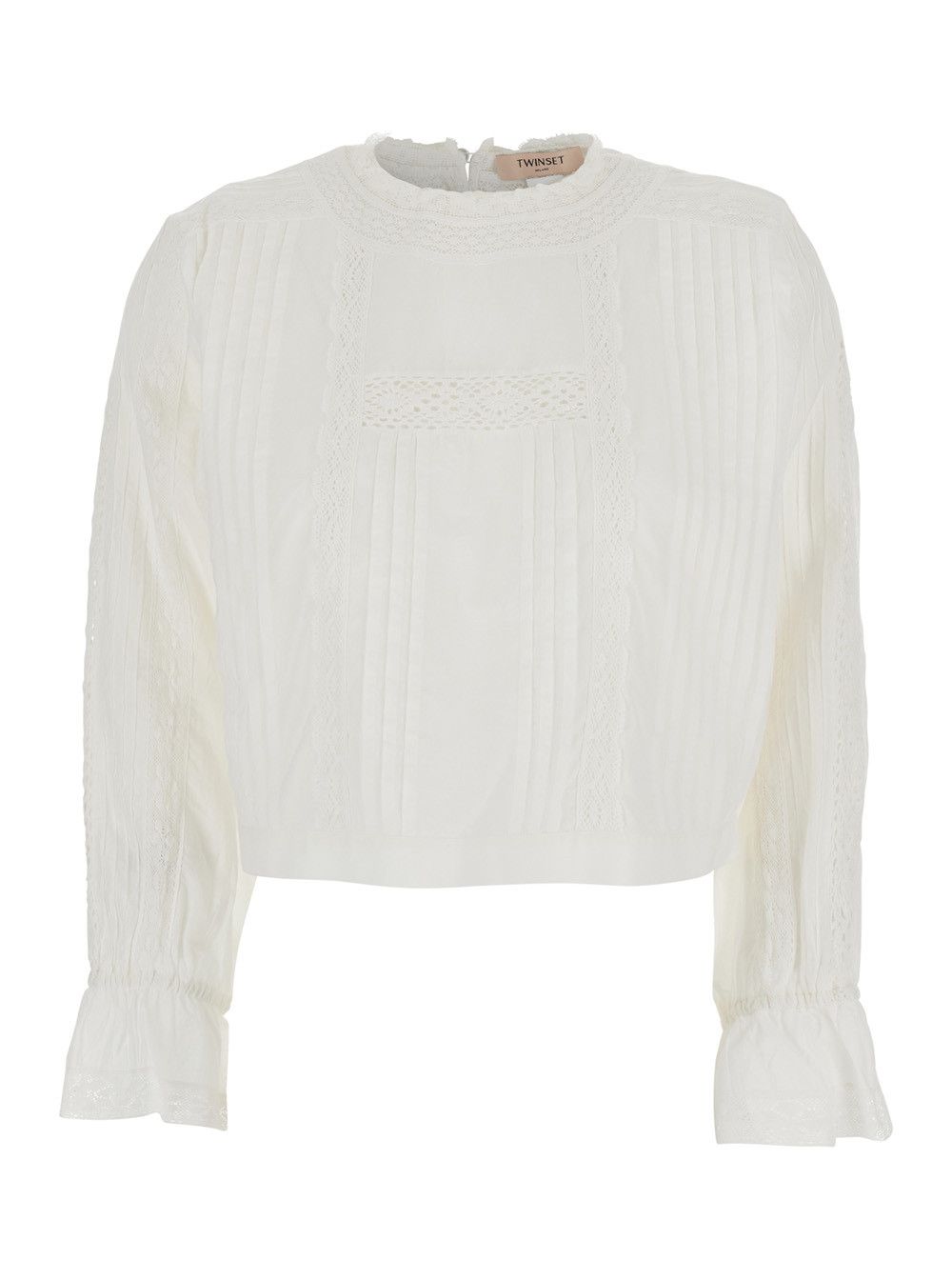 TWINSET White Sweater with Mock Neck and Embroidered Details in Cotton Woman Size M / US 6-8 / IT 42-44 - 1 Thumbnail