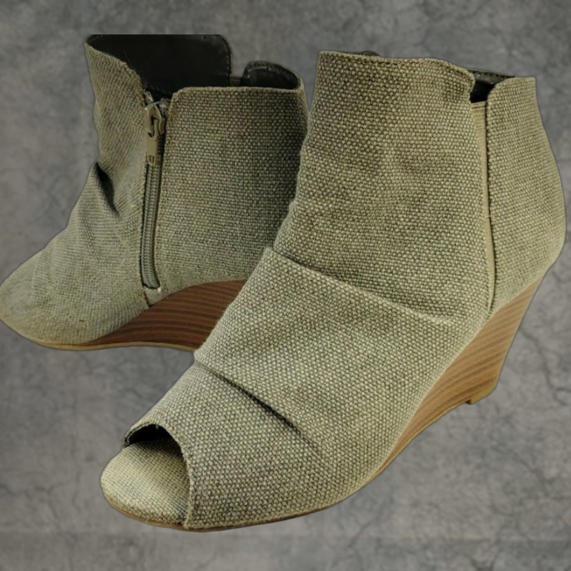Vintage City Classified Gray Canvas Booties Open Toe Women's Size 7 Side Zip Wedge Heel Size US 7 / IT 37 - 1 Thumbnail