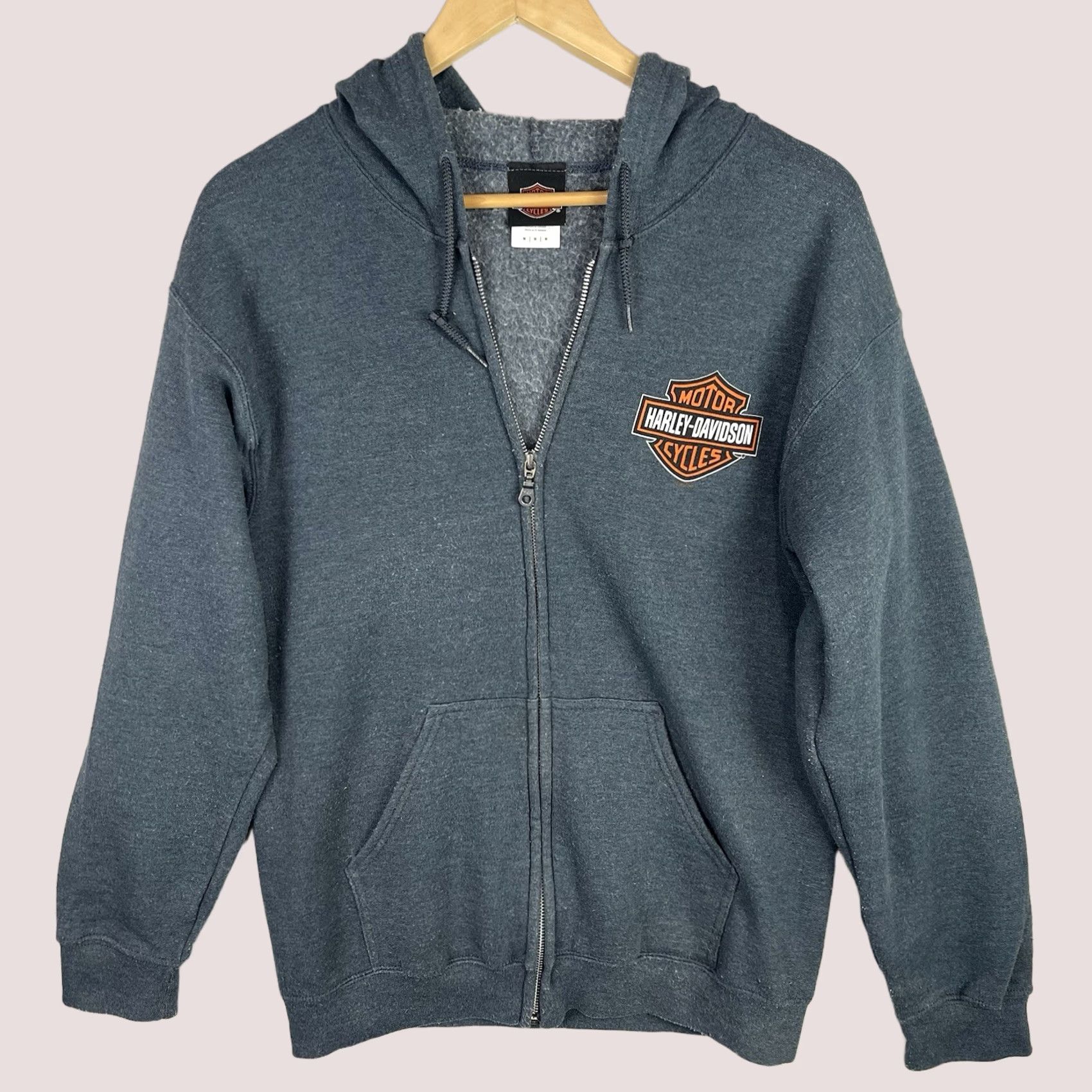 Harley Davidson Harley-Davidson Hoodie Mens M Blue Full Zip Military Overseas Tour Skull Graphic Print Front Logo Zipper Pocket Hooded Size US M / EU 48-50 / 2 - 1 Thumbnail