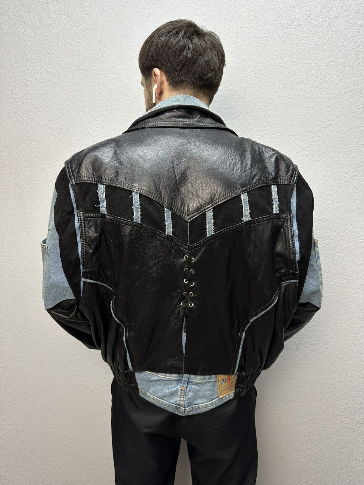 Vintage Vintage Junya Watanabe Style Leather Denim Jacket Rick Owens Size US L / EU 52-54 / 3 - 4 Thumbnail