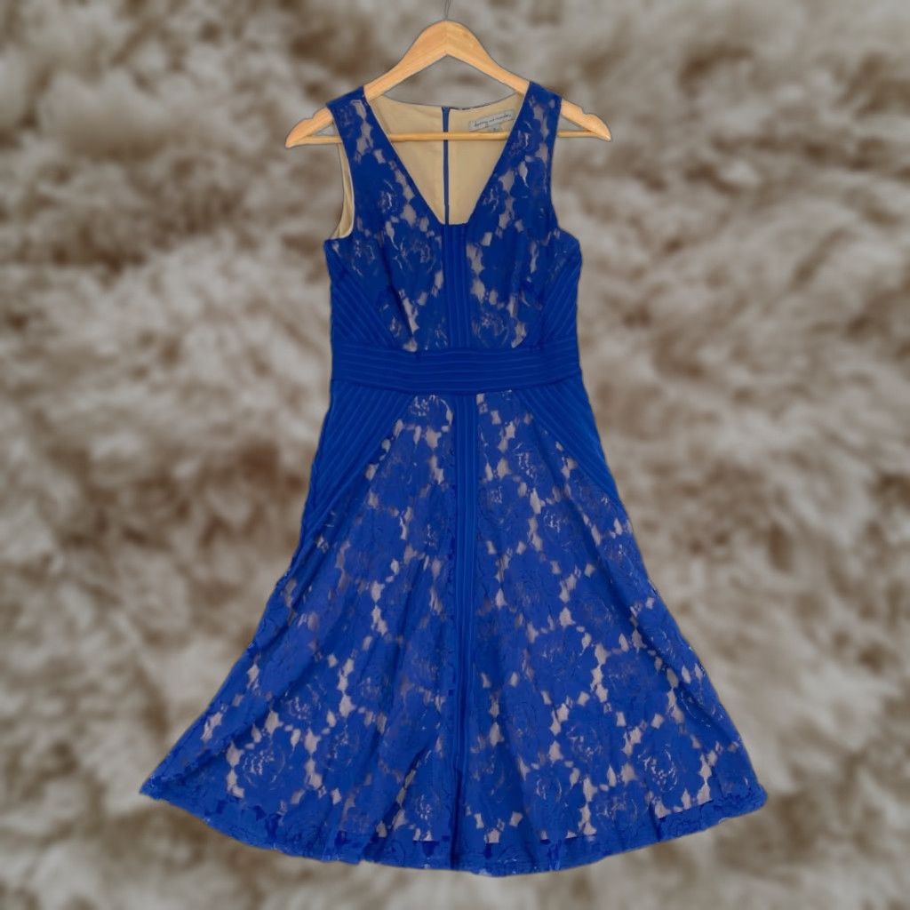 Danny Nicole Womens Dress Sleeve Lace VNeck Fit & Flare Sheath 4 Royal Blue  Knee Length Floral Pattern Casual Formal Party/Cocktail Womens -  tristatestorageunits.com