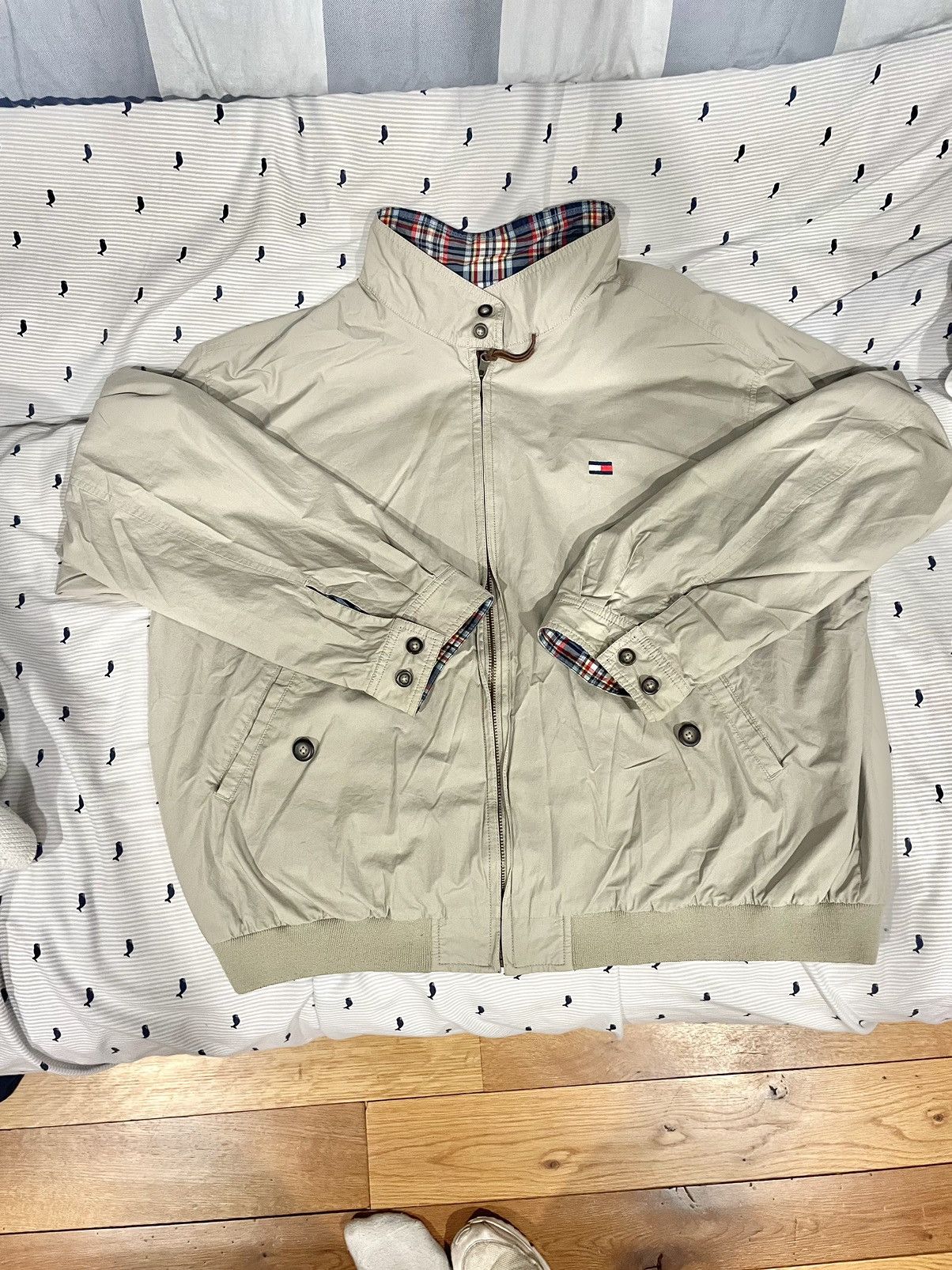 image of Embroidered Tommy Hilfiger Reversible Jacket in Beige, Men's (Size Large)