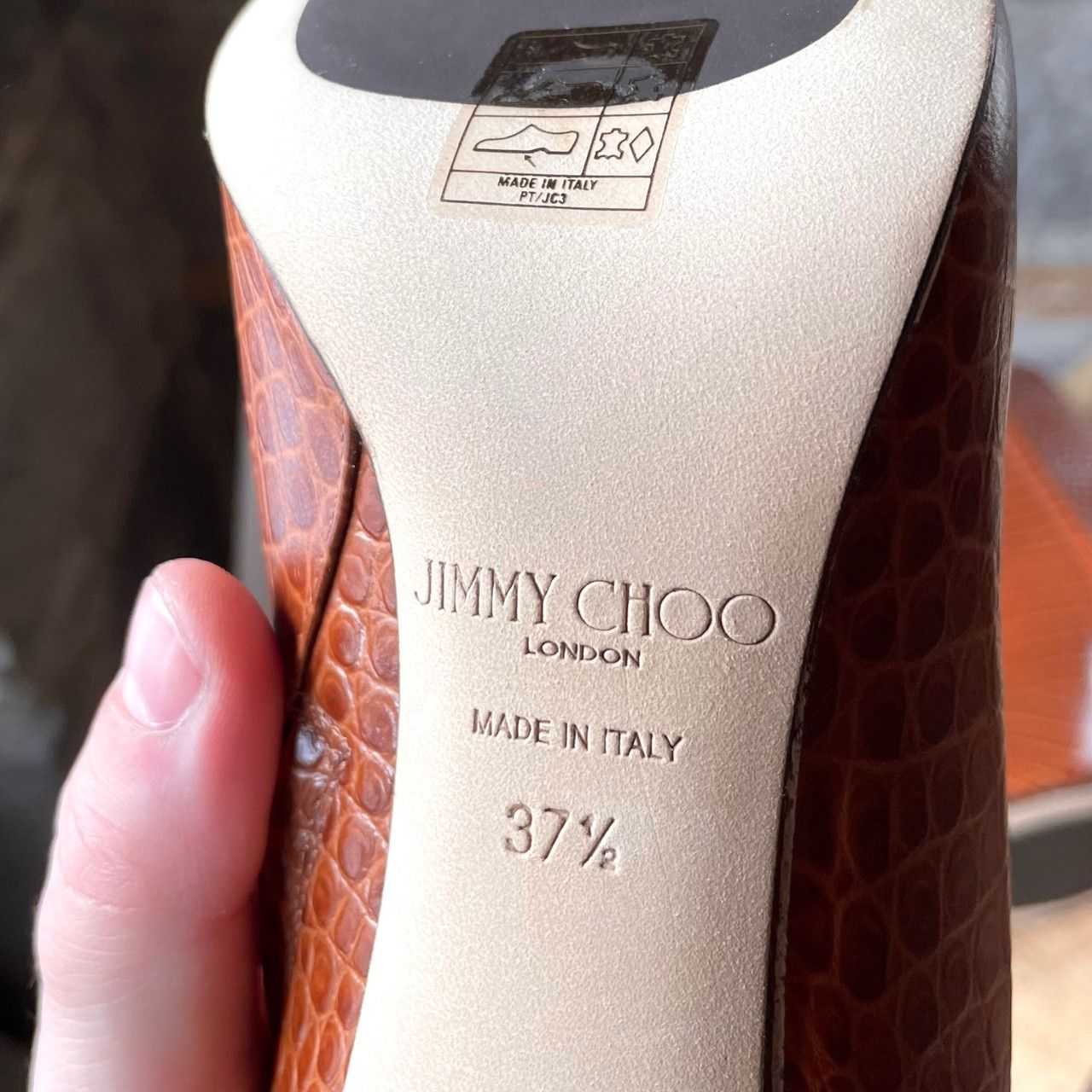 Jimmy Choo Jimmy Choo Brown Croc Embossed Minori Heeled Booties Size US 7.5 / IT 37.5 - 11 Thumbnail