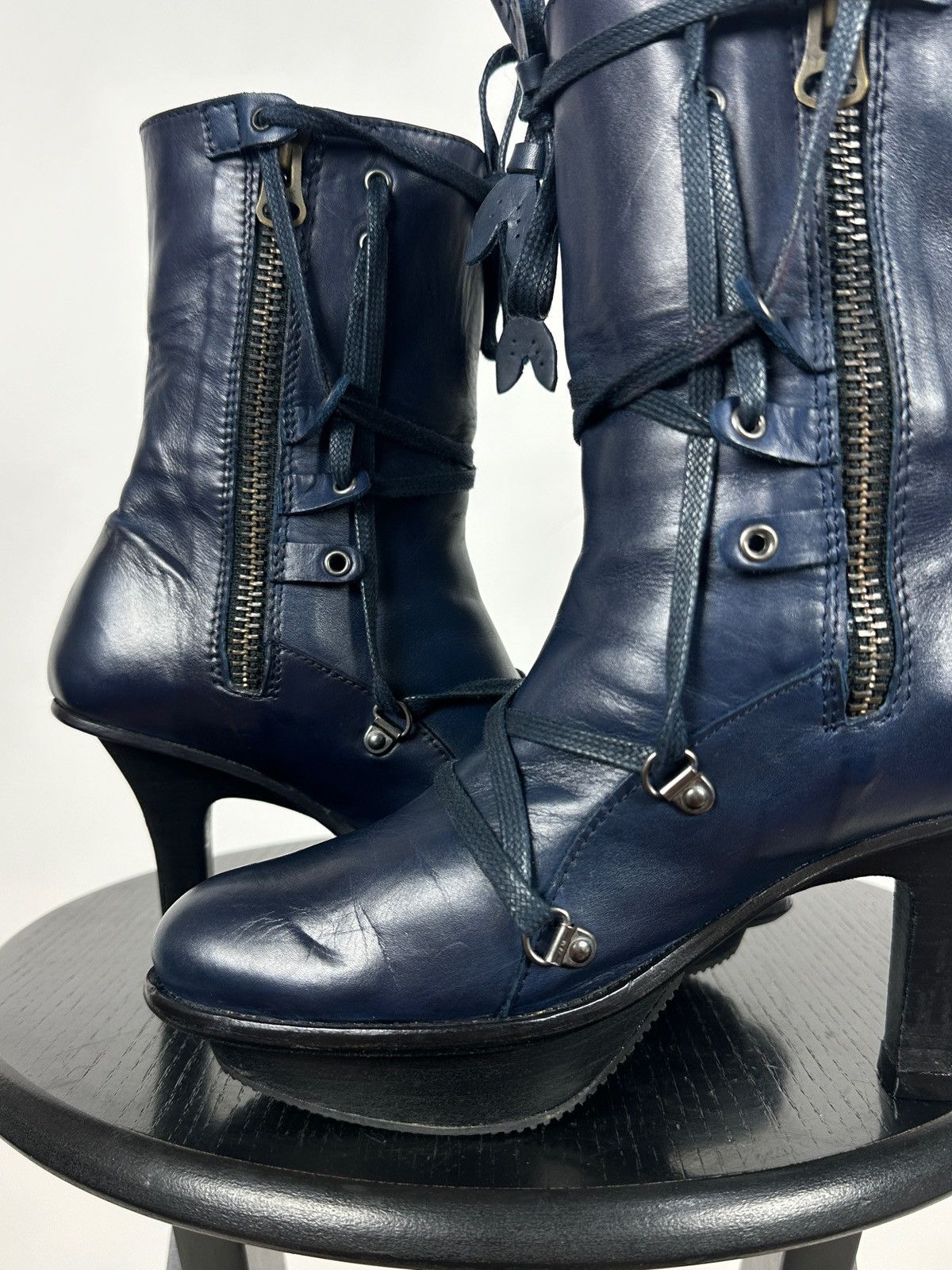 Marithe + Francois Girbaud Marithé + François Girbaud Navy Blue Leather Heeled Boots Size US 6 / IT 36 - 20 Thumbnail