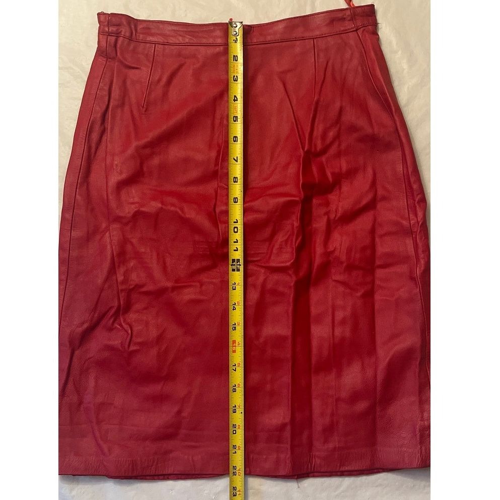 Other Vintage 80s Bloomingdale's y.e.s. Red Leather Skirt -Size: M Size 30" / US 8 / IT 44 - 7 Thumbnail