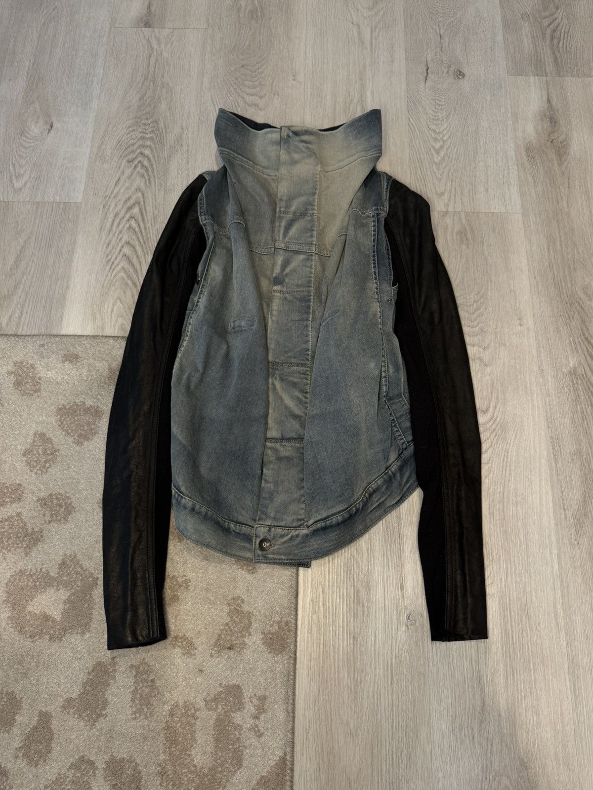 Rick Owens Drkshdw s/s 2015 leather sleeve hustler denim jacket!! Size US S / EU 44-46 / 1 - 1 Thumbnail