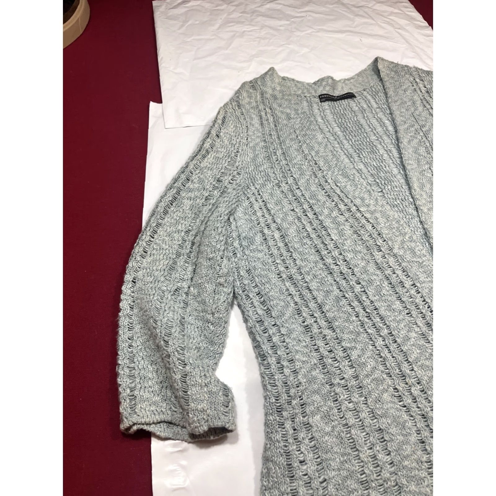 Vintage Peruvian Connection Light Blue Open Front Cardigan Sweater Pima Cotton Womens LG Size L / US 10 / IT 46 - 3 Thumbnail
