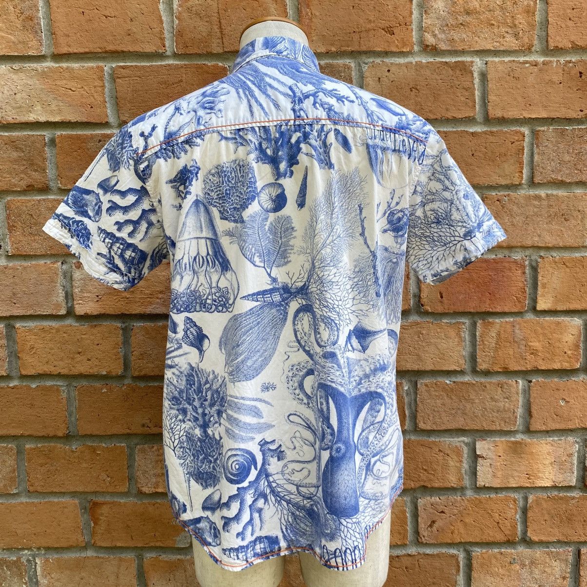 Japanese Brand KENVELO White Short Sleeve Shirt Blue Graphic Size US M / EU 48-50 / 2 - 20 Thumbnail