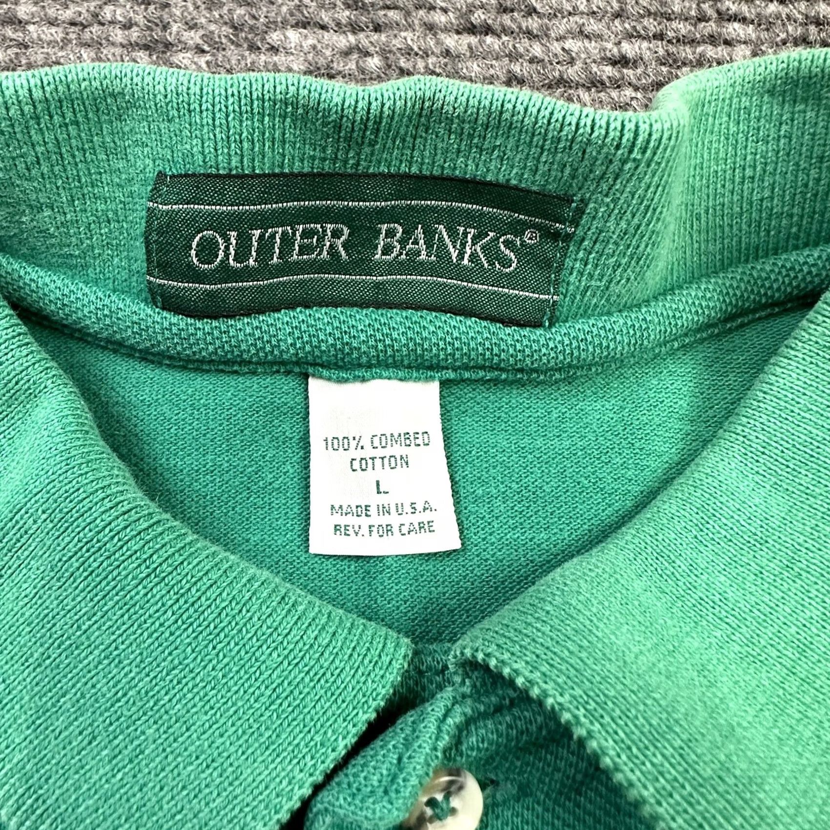 Market VINTAGE Outer Banks Polo Shirt Towson Maryland Market 90s Green Cotton Embroidered Logo L Adult Men Size US L / EU 52-54 / 3 - 2 Thumbnail